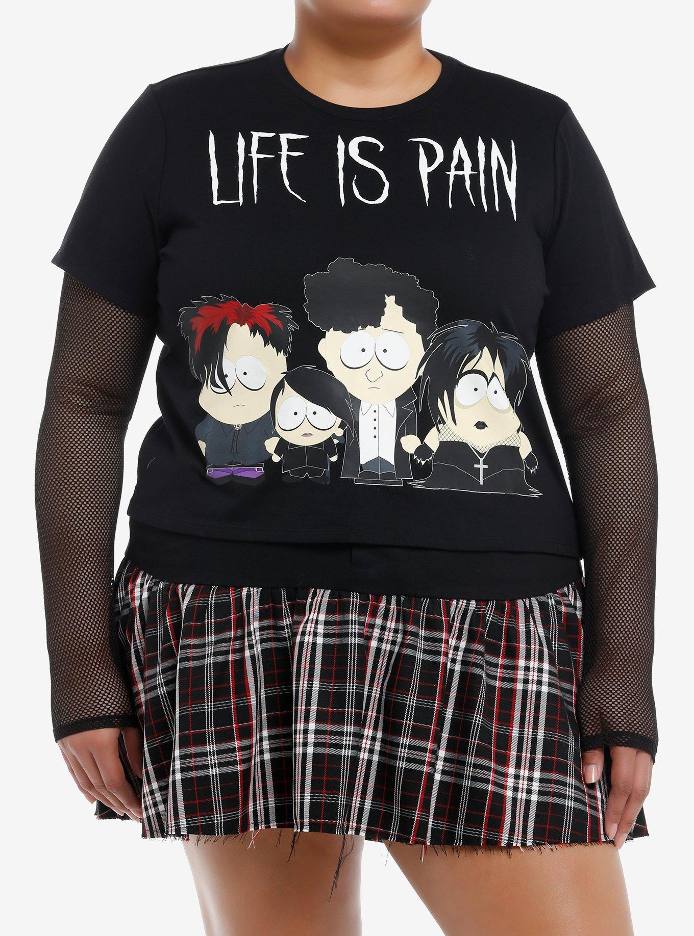 South Park Goth Kids Fishnet Girls Long-Sleeve Twofer Top Plus Size, , hi-res
