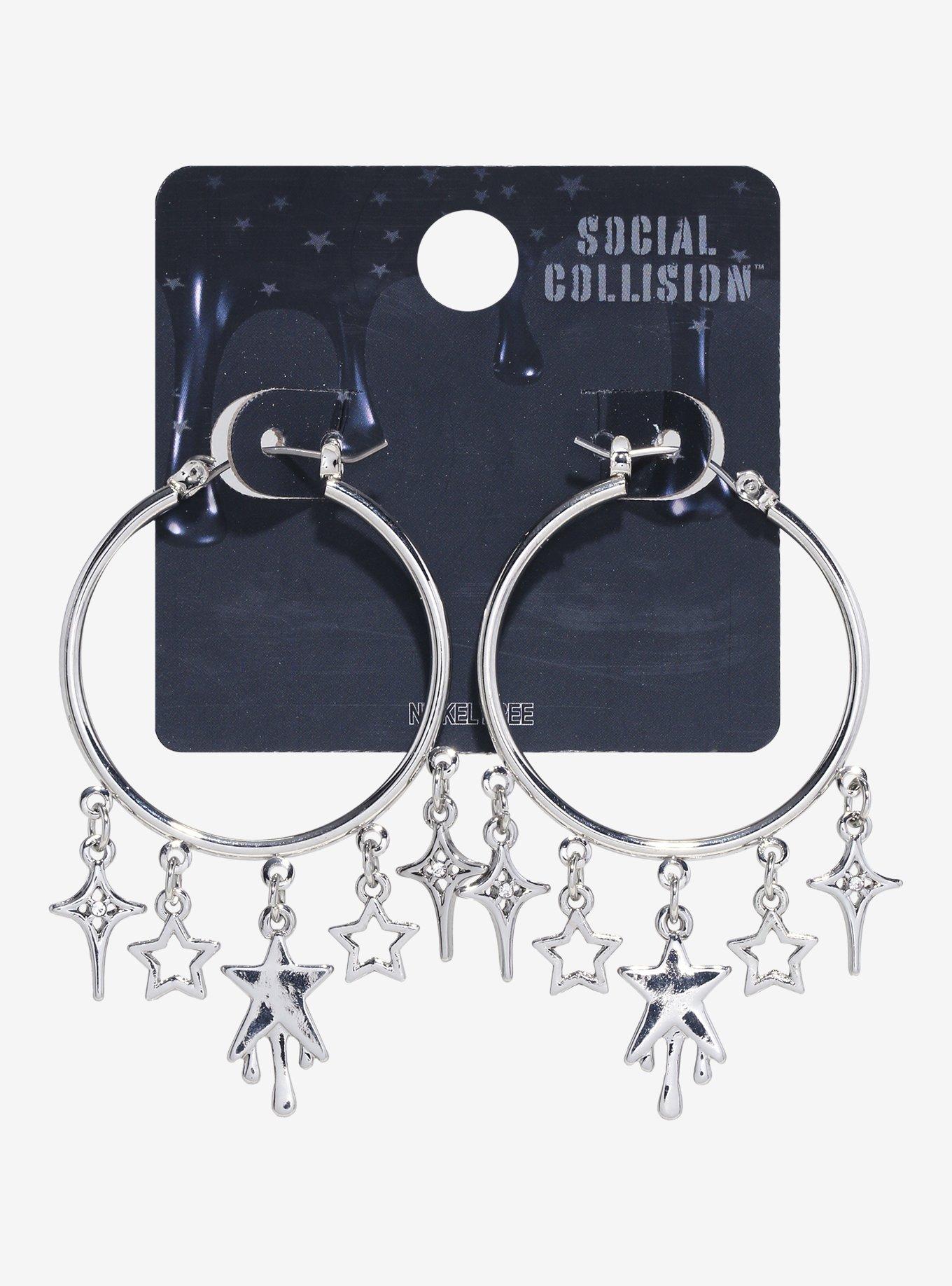 Social Collision&reg; Drippy Star Hoop Earrings, , hi-res