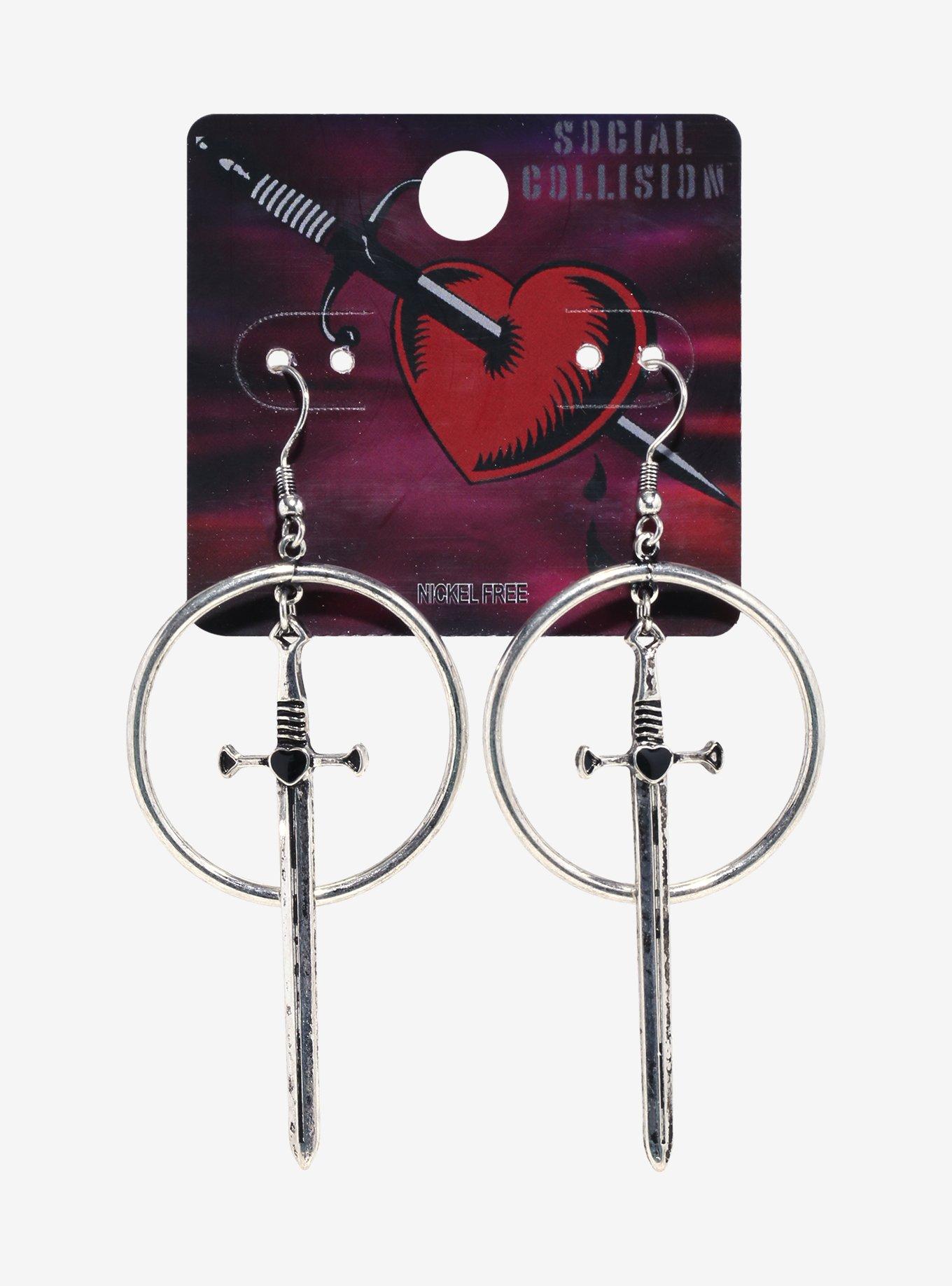 Social Collision® Sword Circle Drop Earrings, , hi-res