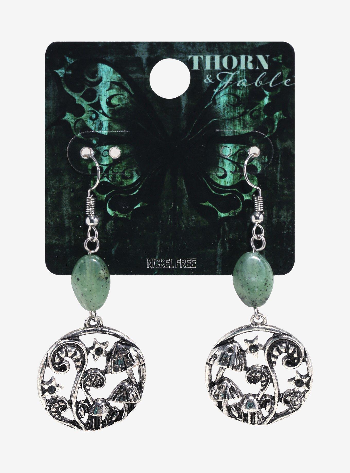 Thorn & Fable Green Stone Mushroom Pendant Earrings, , hi-res