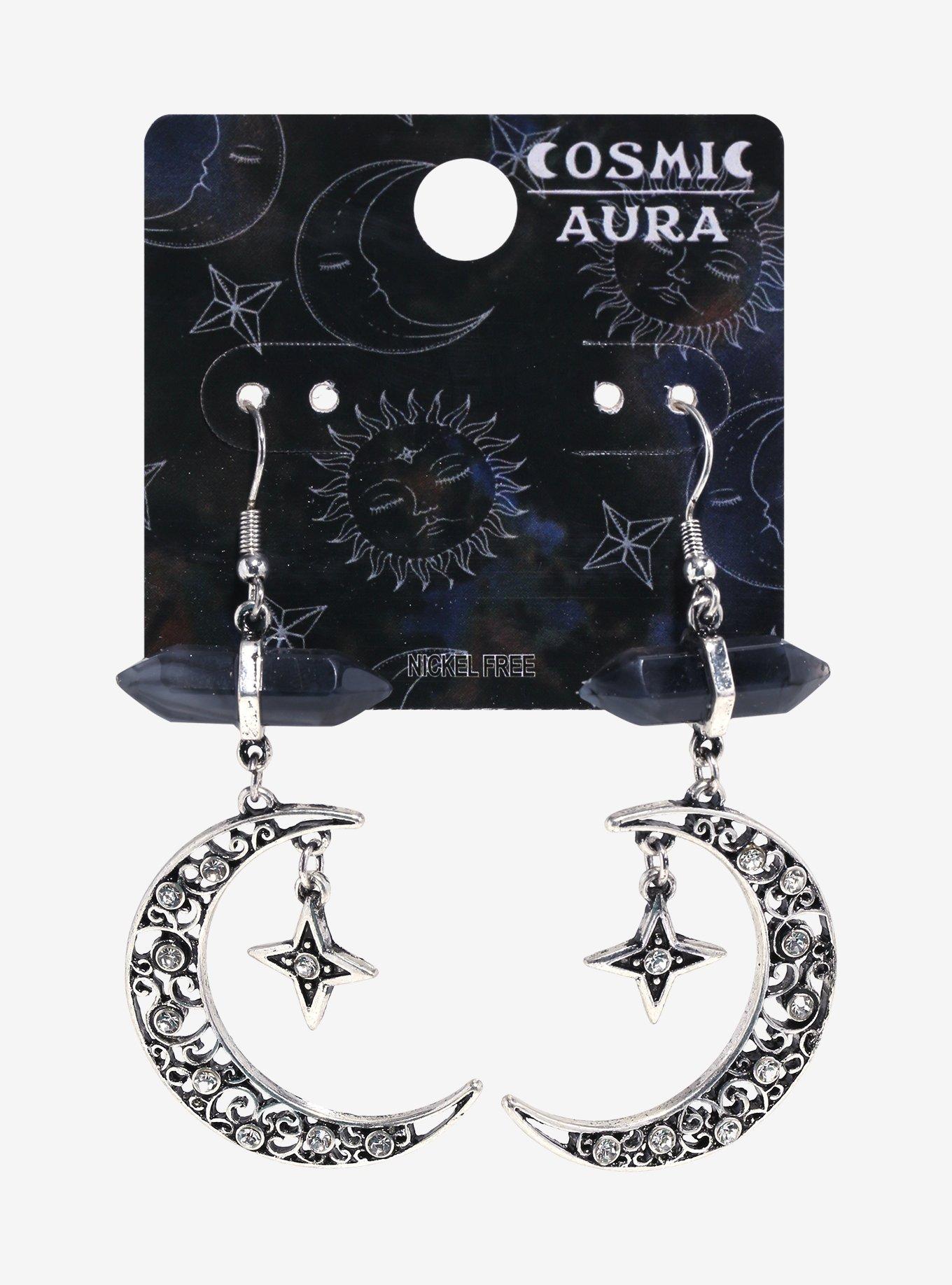 Cosmic Aura Rhinestone Moon Crystal Earrings, , hi-res