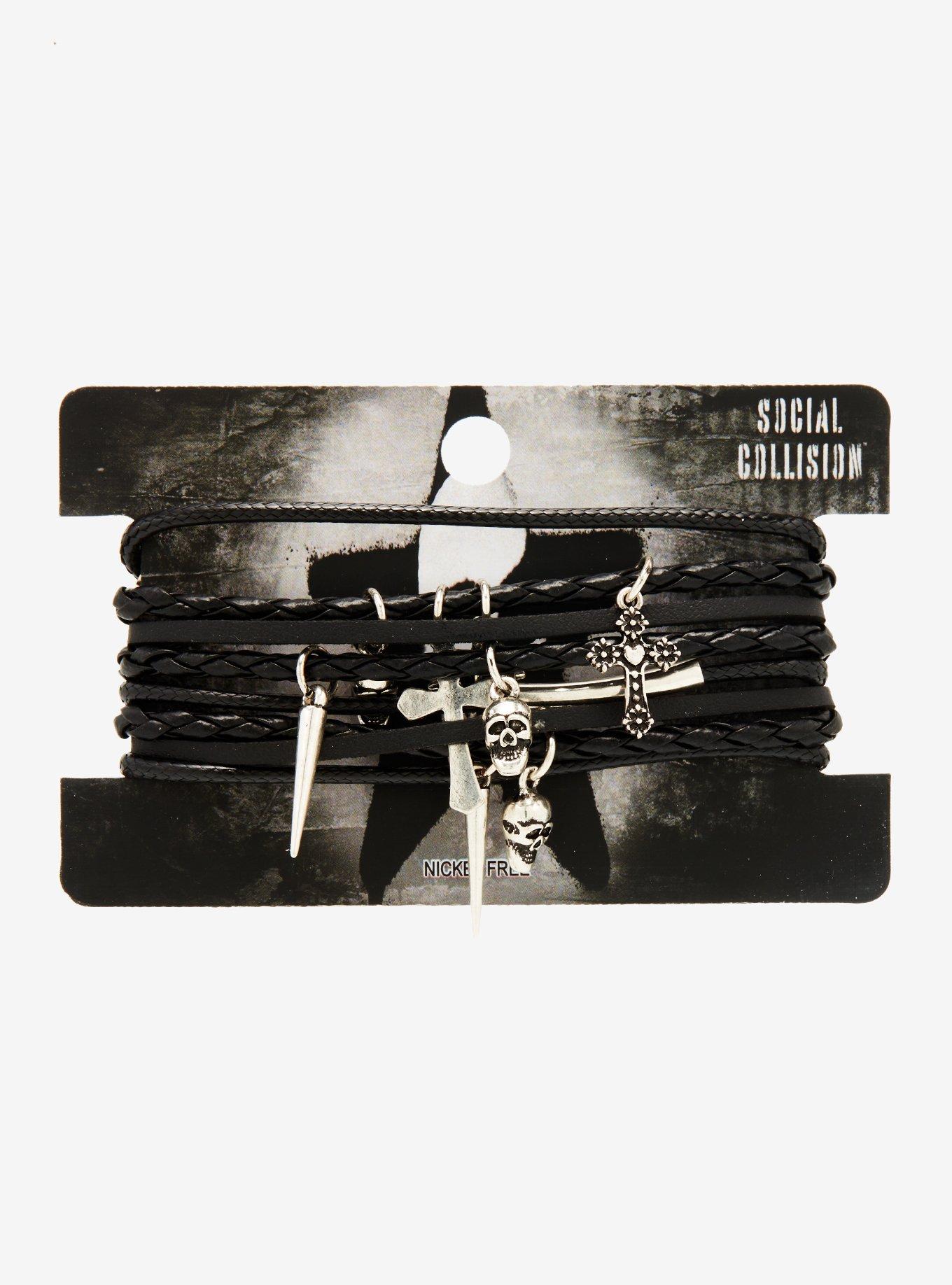 Social Collision® Goth Charm Cord Cuff Bracelet, , hi-res