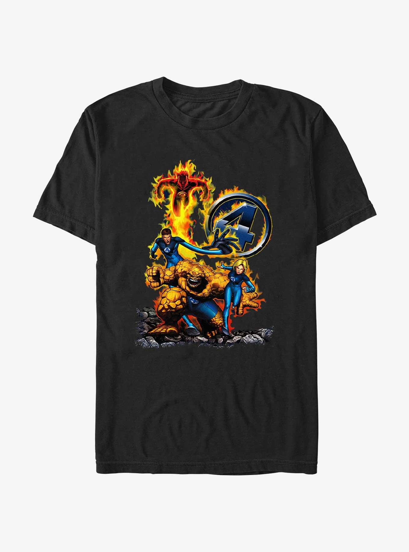 Marvel Fantastic Four F4 On Fire T-Shirt, BLACK, hi-res