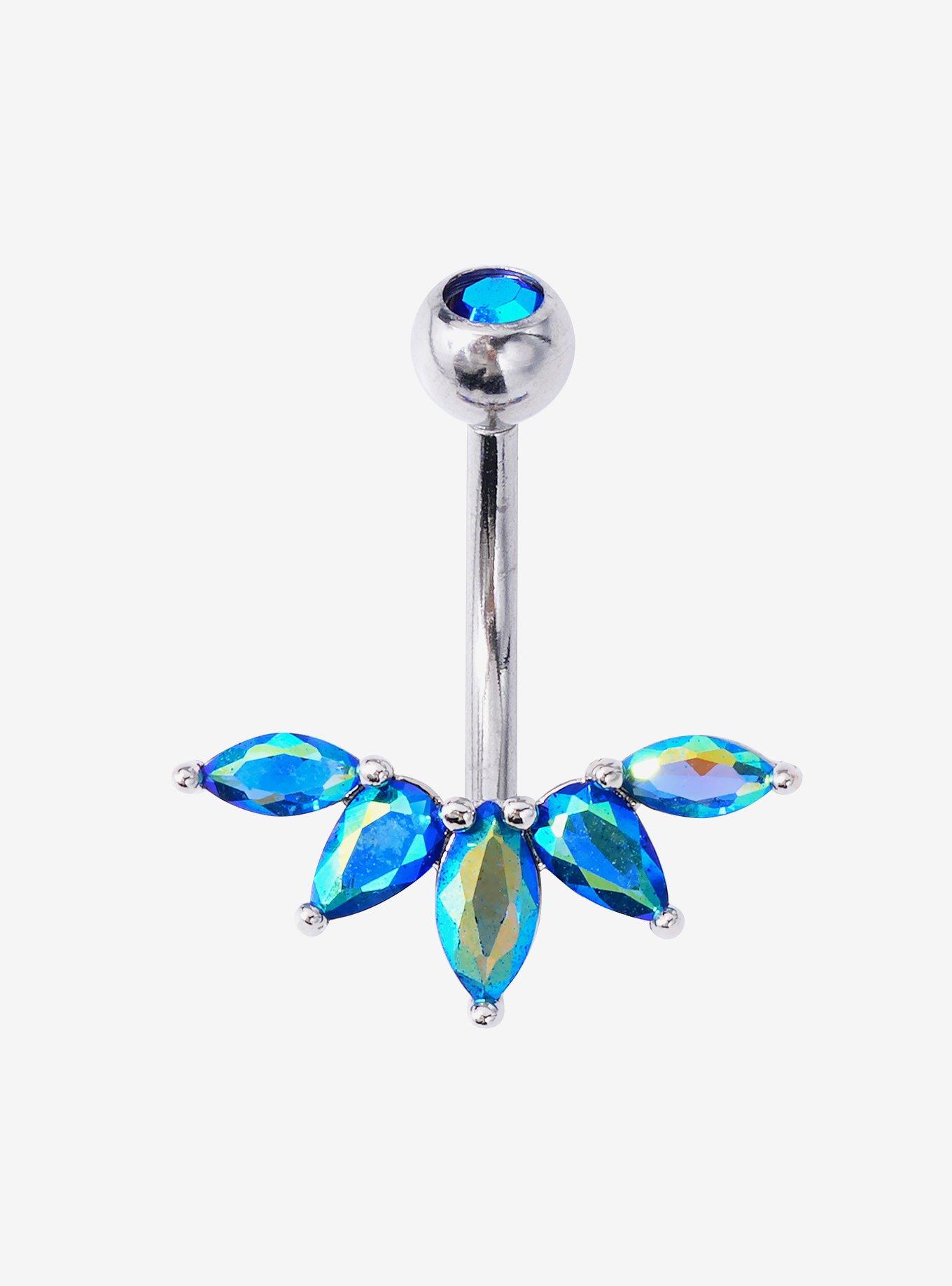 14G Steel Blue Gem Marquis Navel Barbell, , hi-res