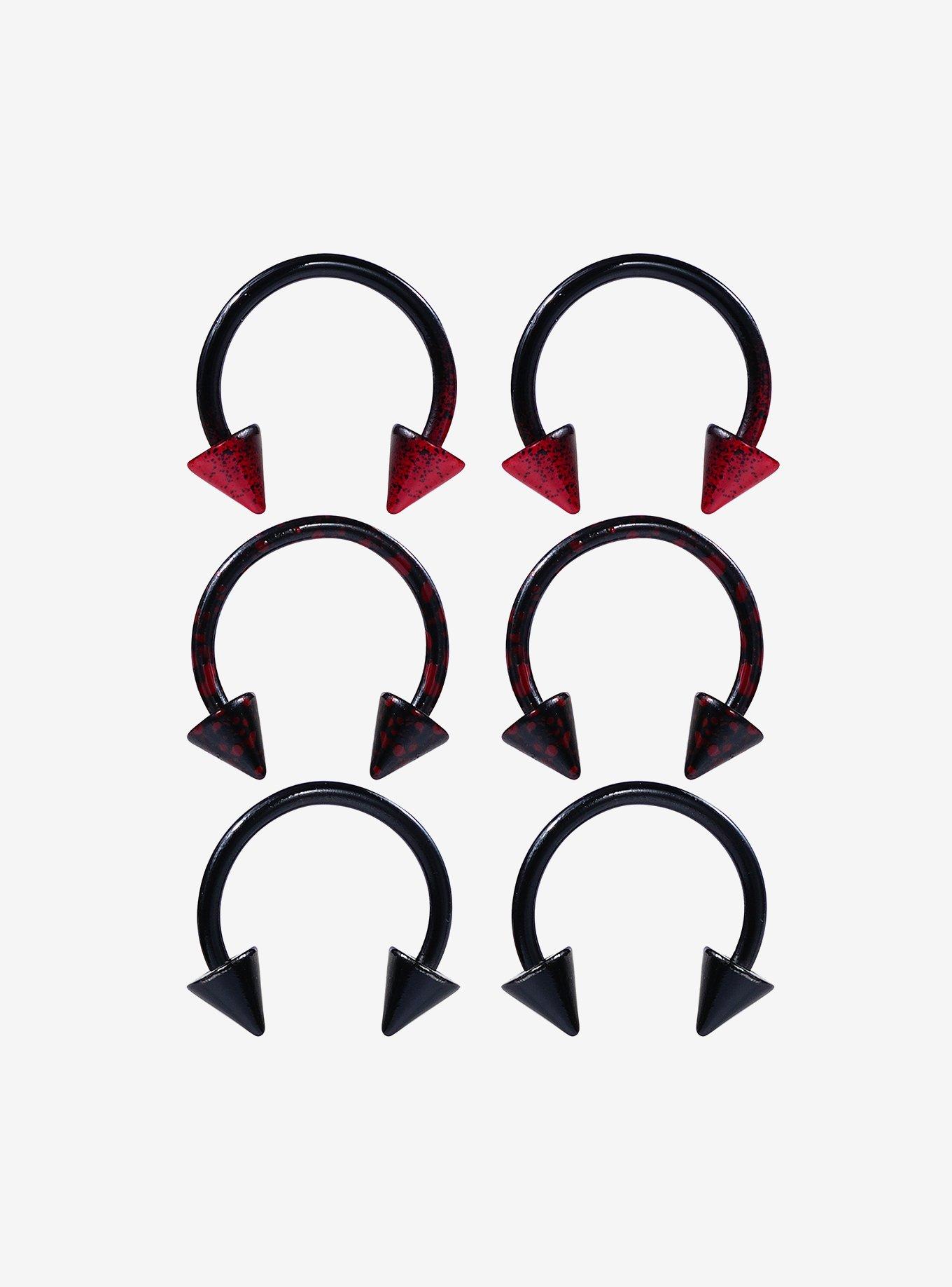 Steel Black & Red Splatter Circular Barbell 6 Pack, , hi-res