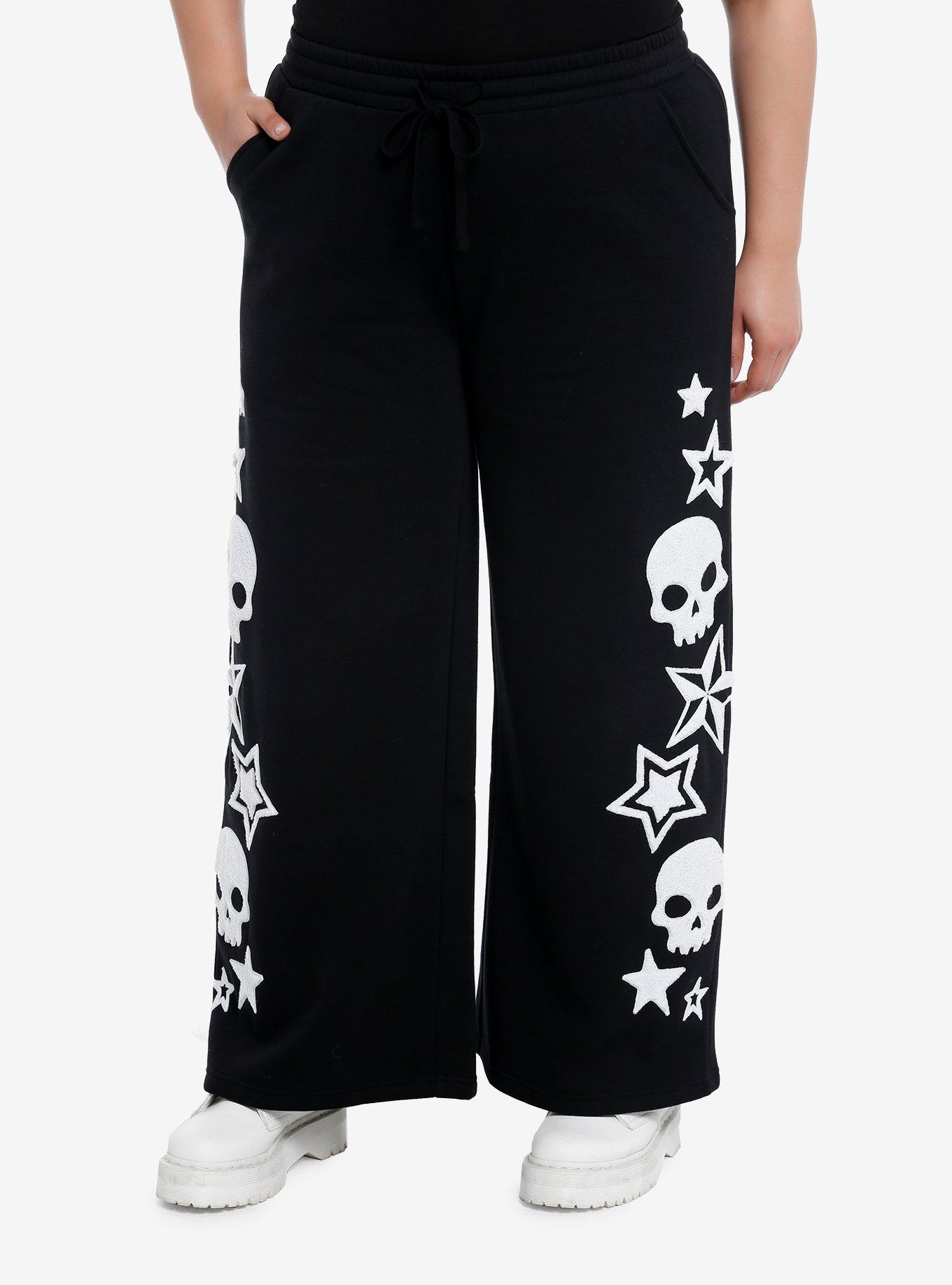 Skull Star Fuzzy Patch Wide Leg Girls Lounge Pants Plus Size