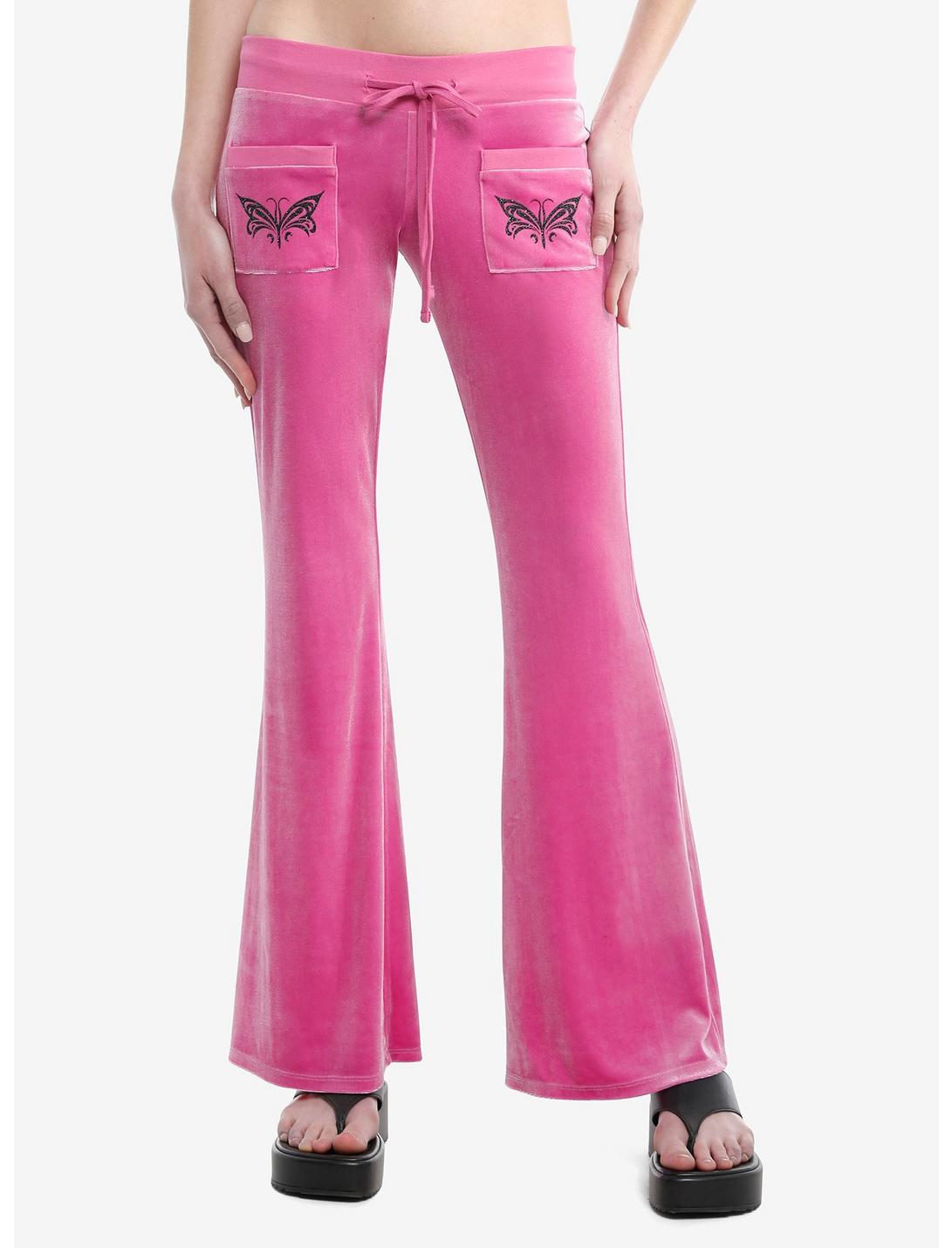 Sweet Society Pink Glitter Butterflies Velvet Girls Lounge Pants, PINK, hi-res