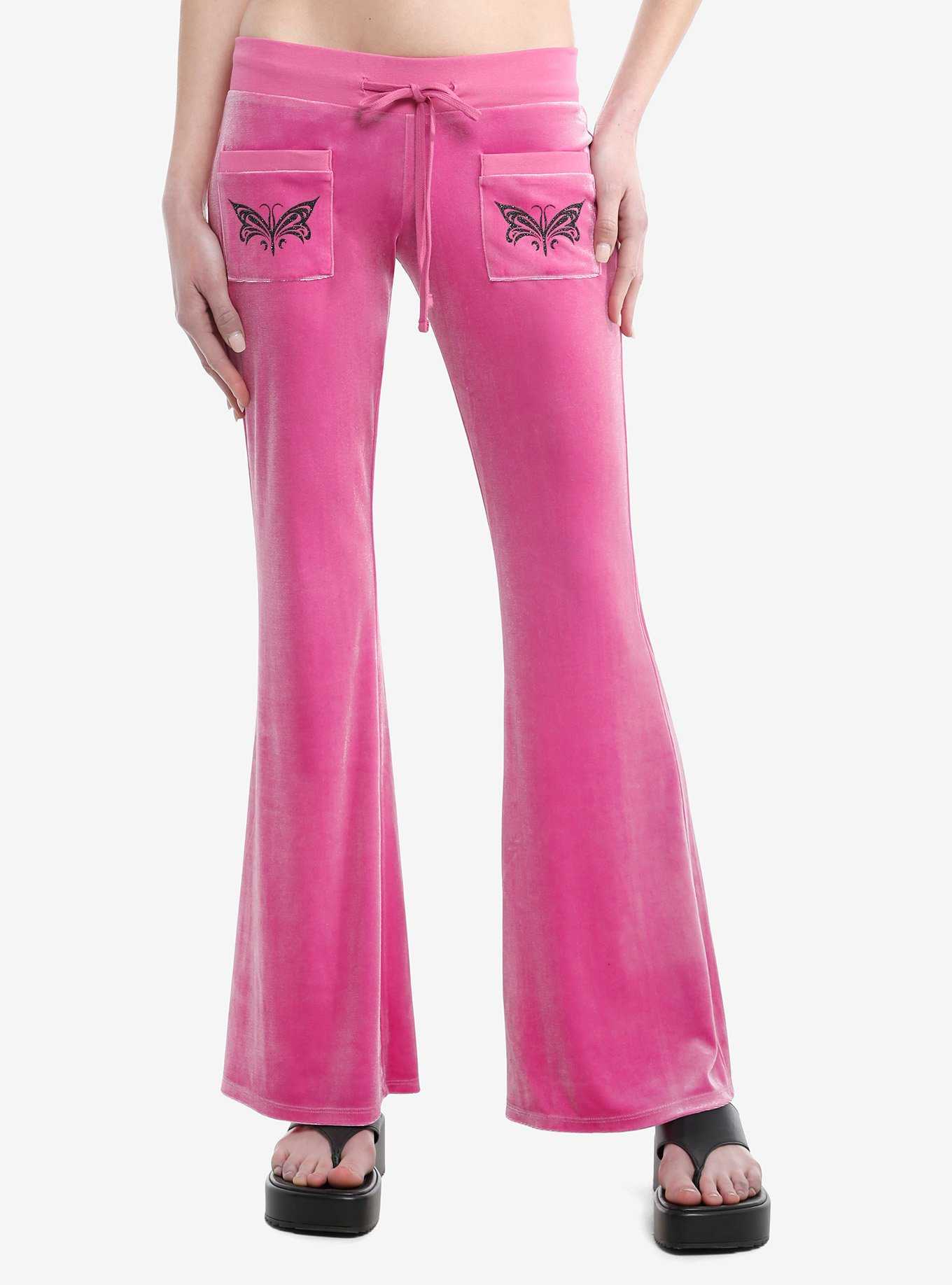 Sweet Society Pink Glitter Butterflies Velvet Girls Lounge Pants, , hi-res