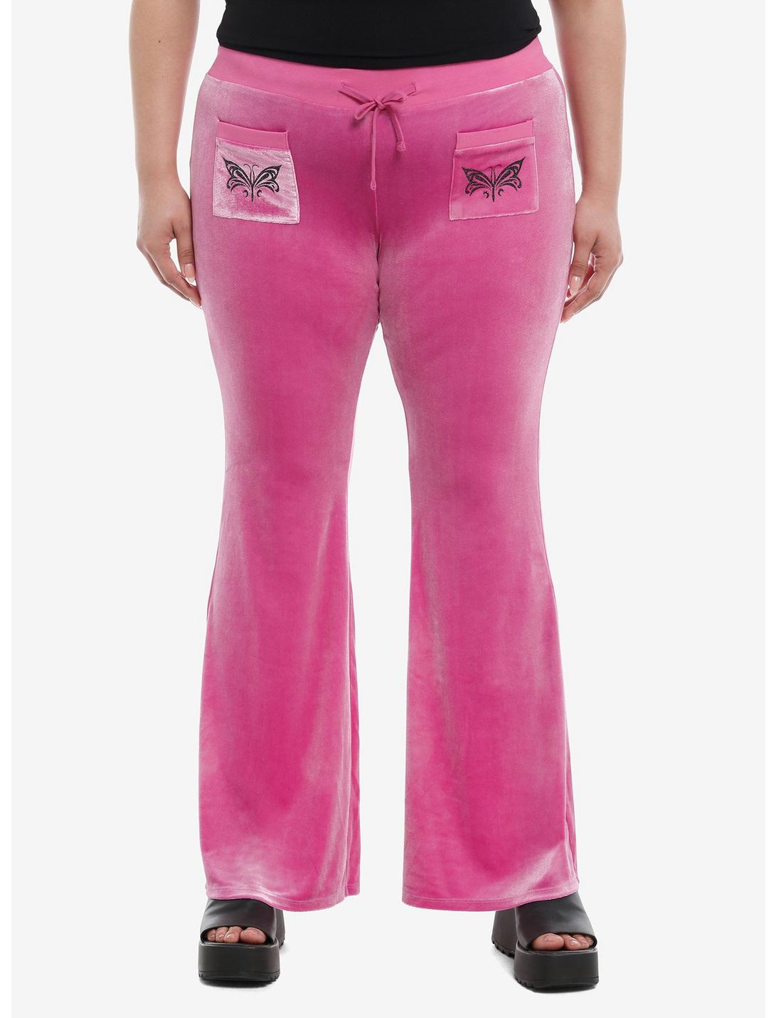 Sweet Society Pink Glitter Butterflies Velvet Girls Lounge Pants Plus Size, PINK, hi-res