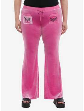 Sweet Society Pink Glitter Butterflies Velvet Girls Lounge Pants Plus Size, , hi-res