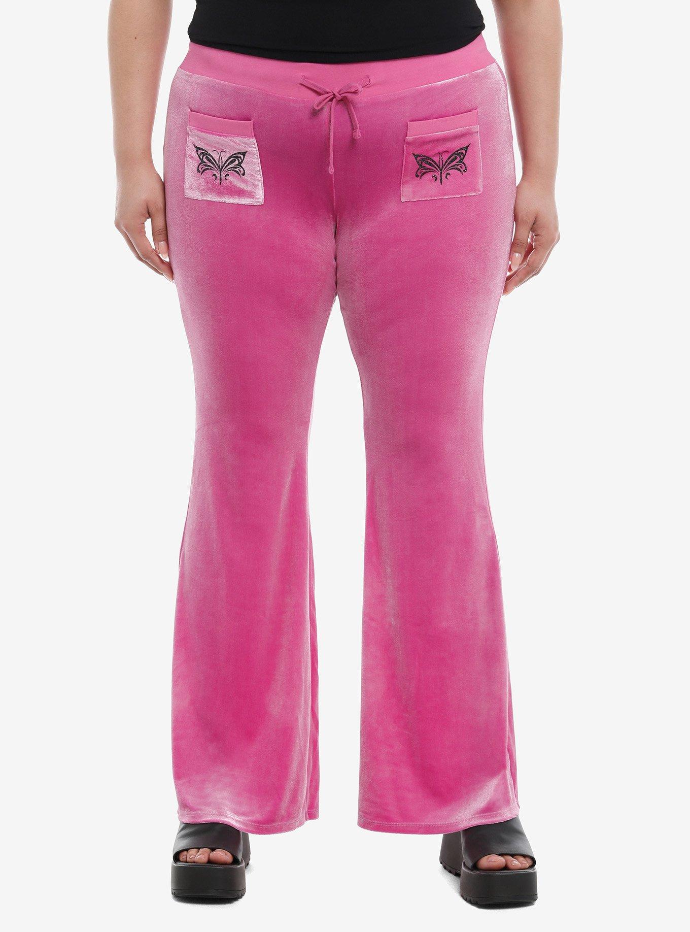 Sweet Society Pink Glitter Butterflies Velvet Girls Lounge Pants Plus Size, PINK, hi-res