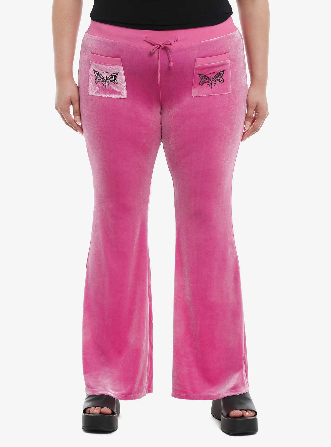 Sweet Society Pink Glitter Butterflies Velvet Girls Lounge Pants Plus Size, , hi-res
