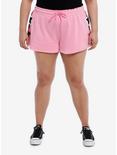 Pink & White Stars Stripe Lounge Shorts Plus Size, PINK, hi-res