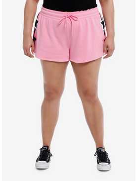 Pink & White Stars Stripe Lounge Shorts Plus Size, , hi-res