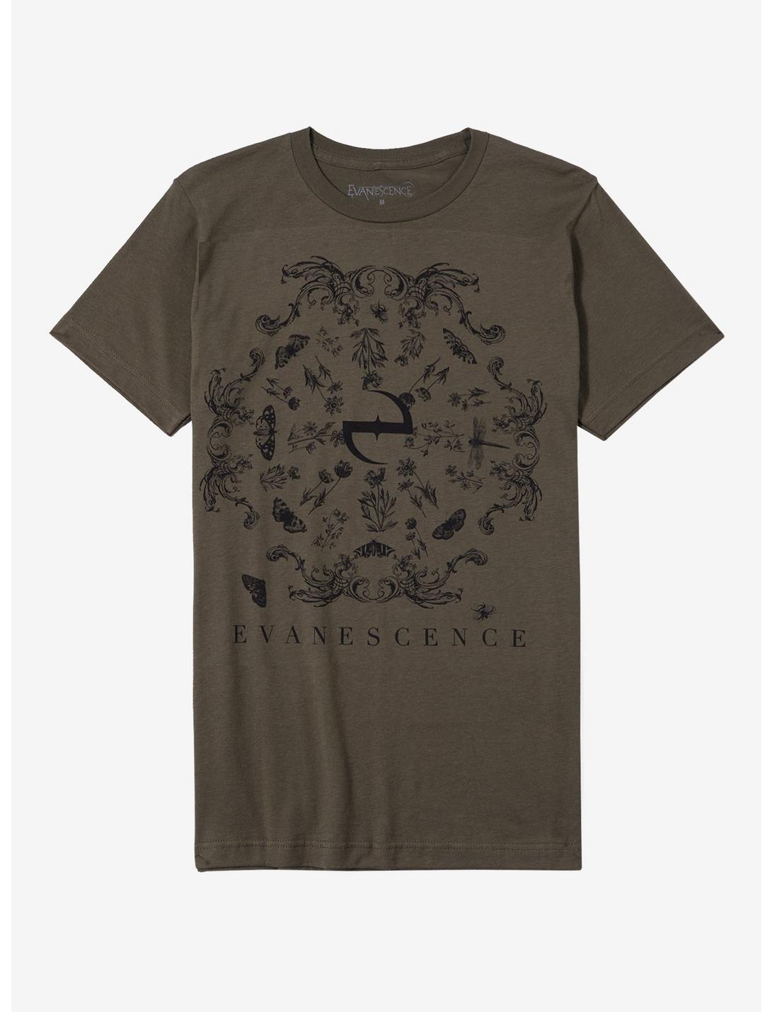 Evanescence Moths & Flowers Boyfriend Fit Girls T-Shirt, MILITARY GREEN, hi-res