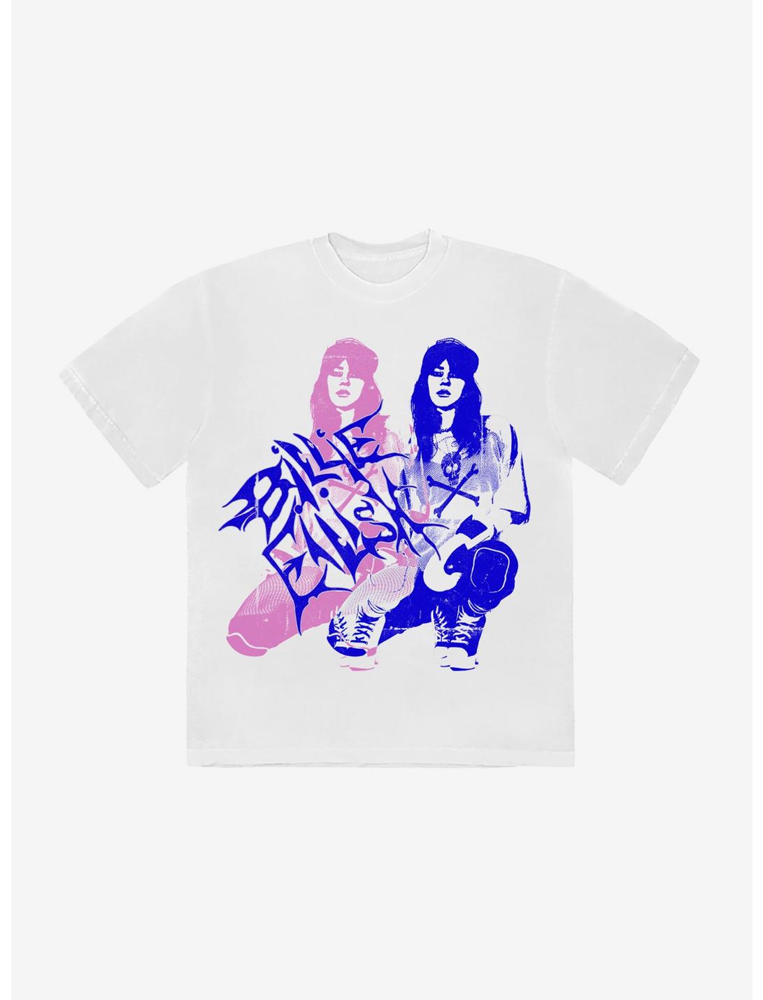 Billie Eilish Pink & Blue Double Boyfriend Fit Girls T-Shirt, BRIGHT WHITE, hi-res