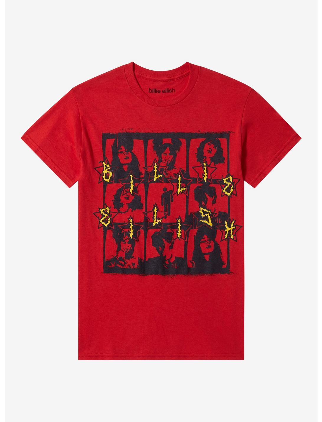 Billie Eilish Grid Boyfriend Fit Girls T-Shirt, RED, hi-res