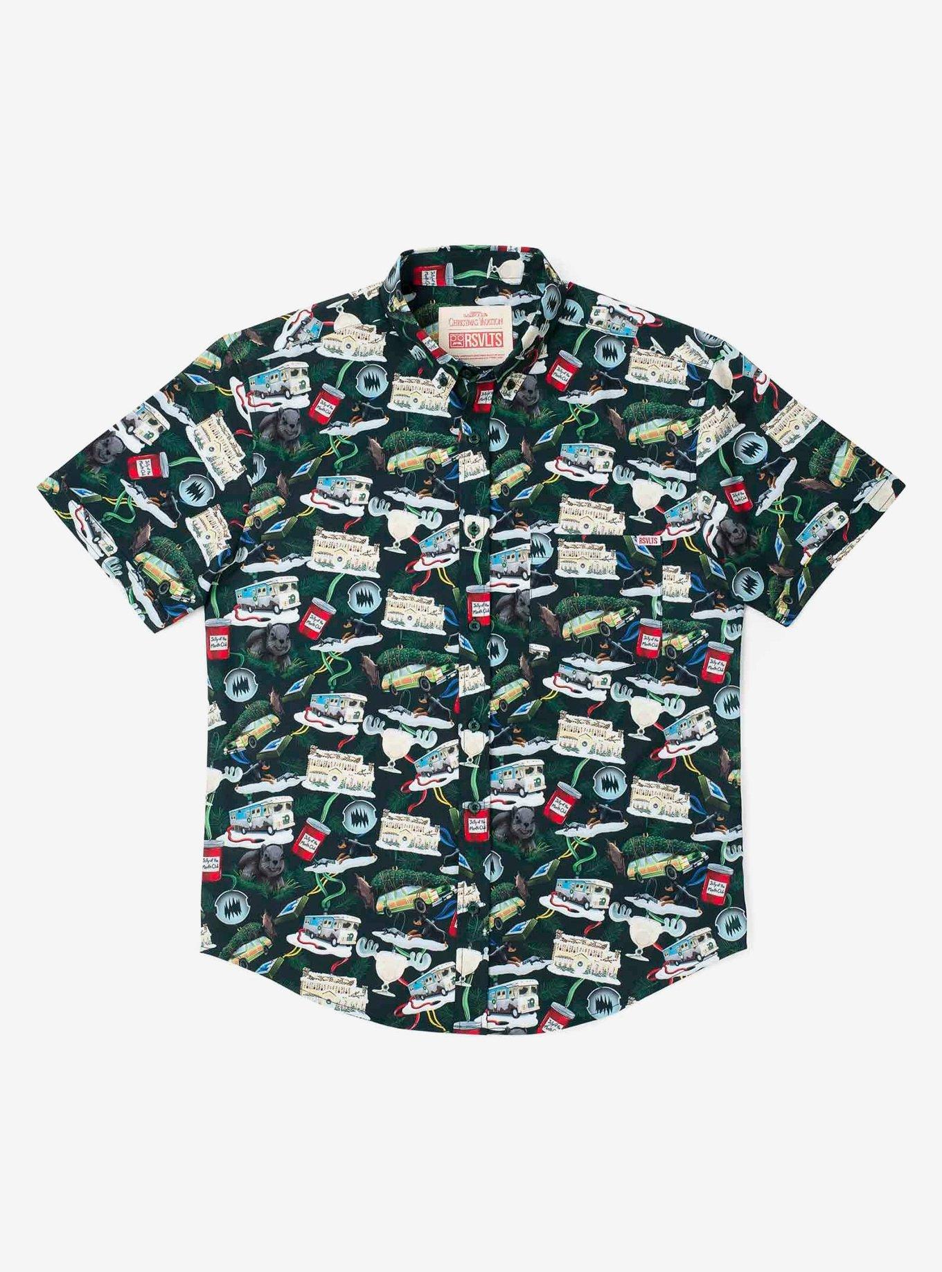 RSVLTS x Christmas Vacation "Gris the Season" Button-Up Shirt, GREEN, hi-res