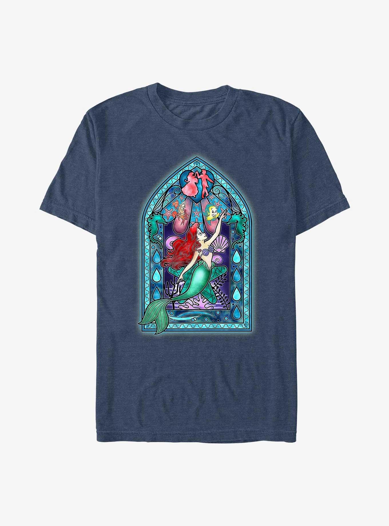 Disney The Little Mermaid Ariel Heart Stained Glass T-Shirt, NAVY HTR, hi-res