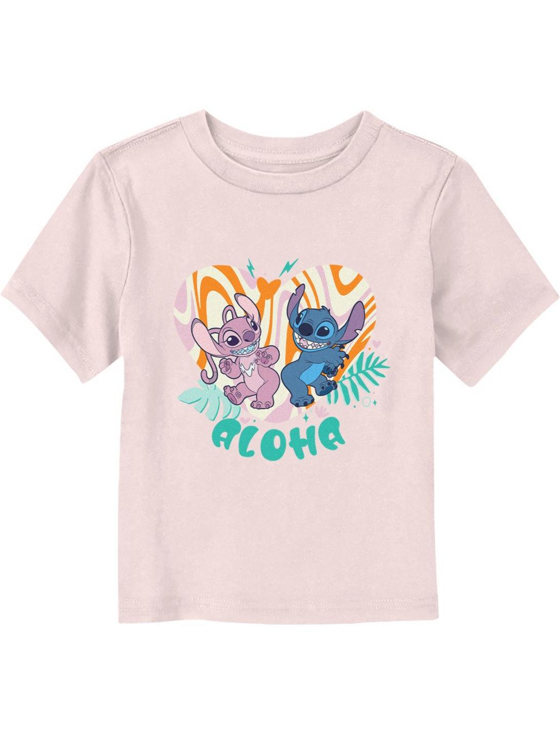 Disney Lilo & Stitch Angel Groovy Heart Toddler T-Shirt, LIGHT PINK, hi-res