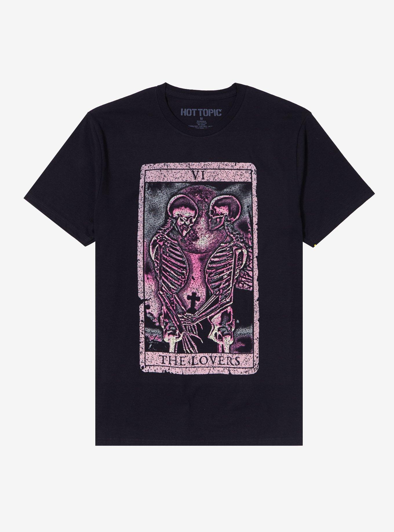 The Lovers Skeleton Tarot Card T-Shirt, BLACK, hi-res