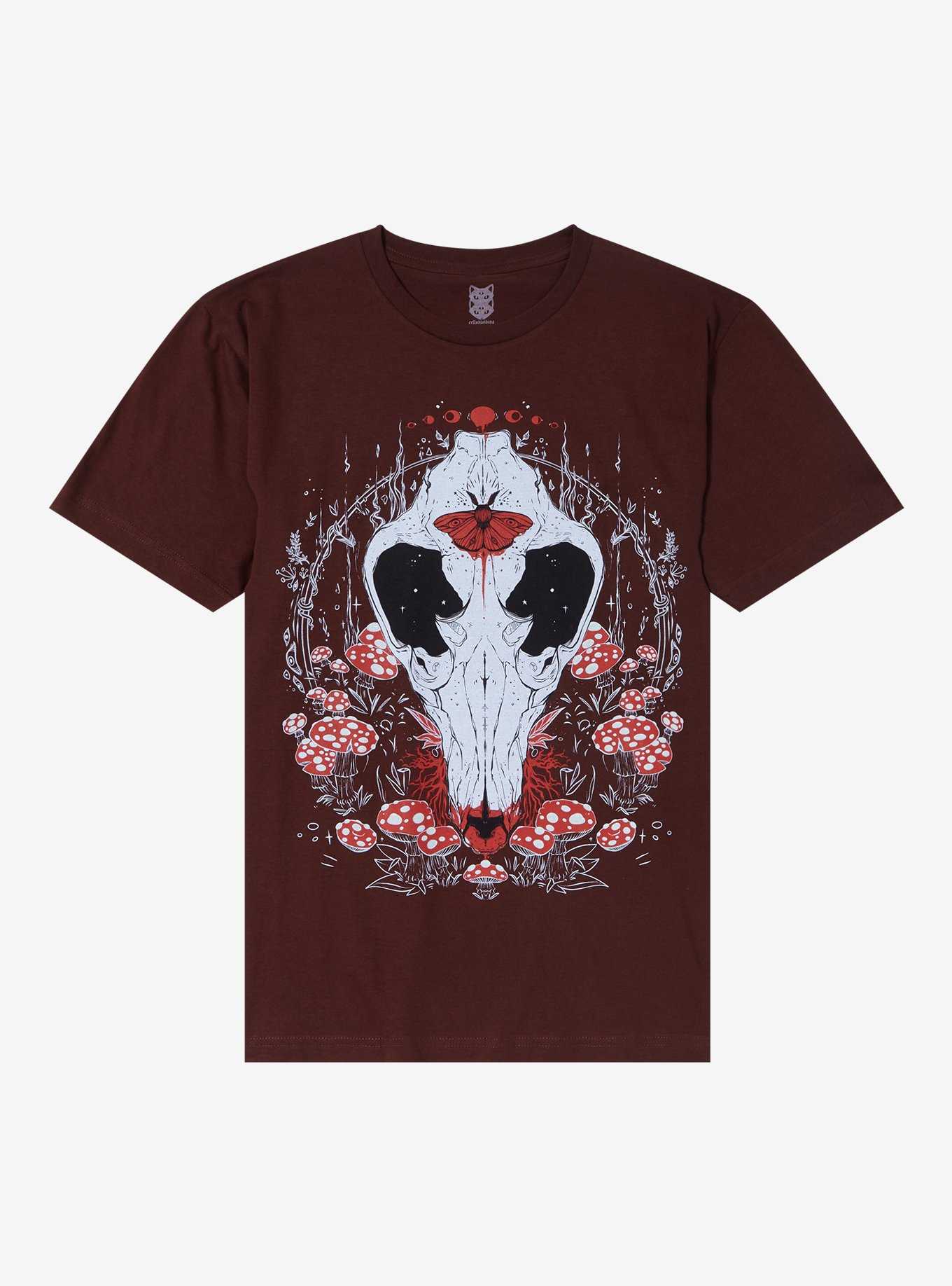 Animal Skull & Mushrooms Brown T-Shirt By Cells Dividing, , hi-res