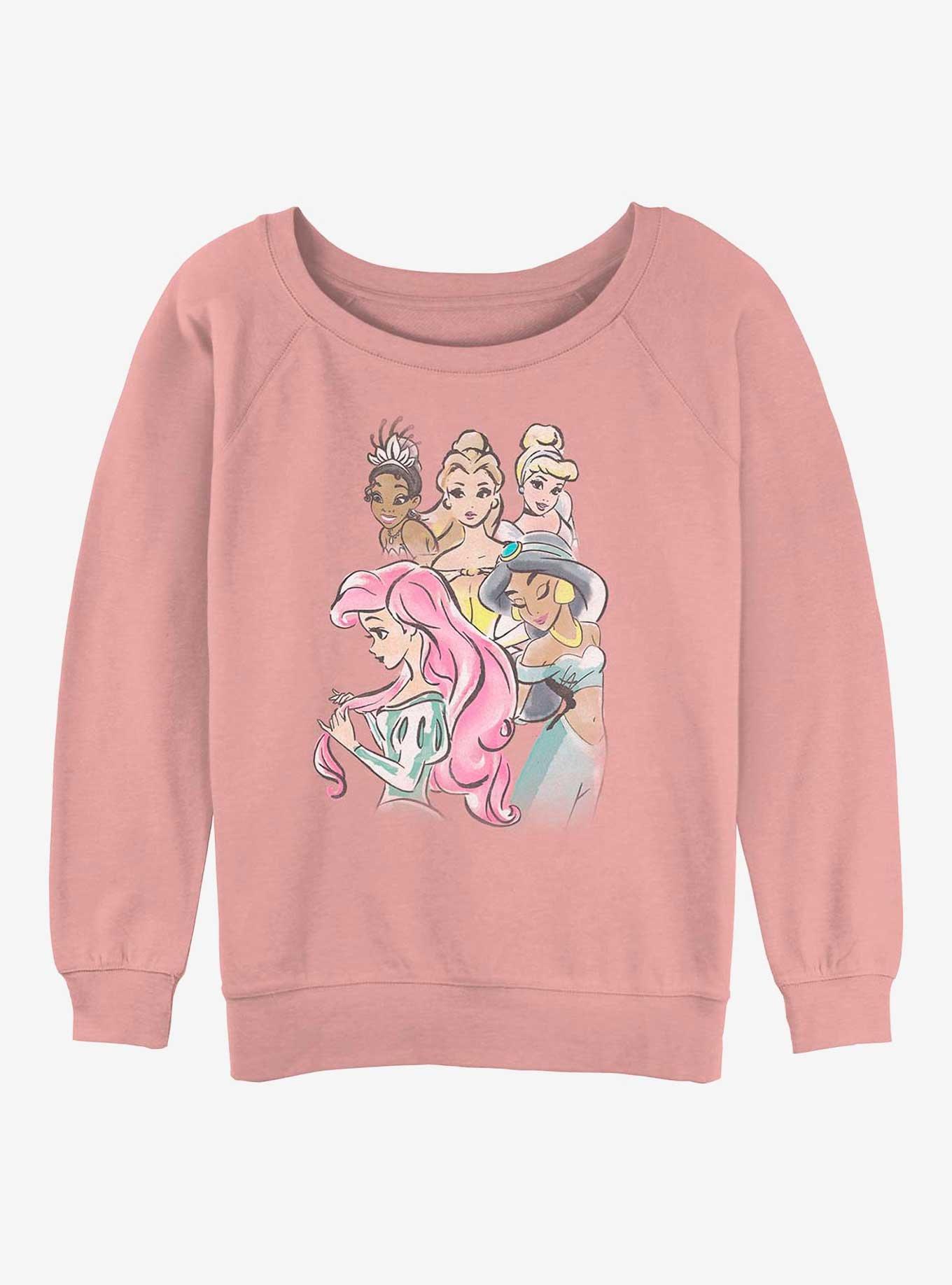 Disney The Princess and the Frog Watercolor Princesses Girls Slouchy Sweatshirt PINK Hot Topic