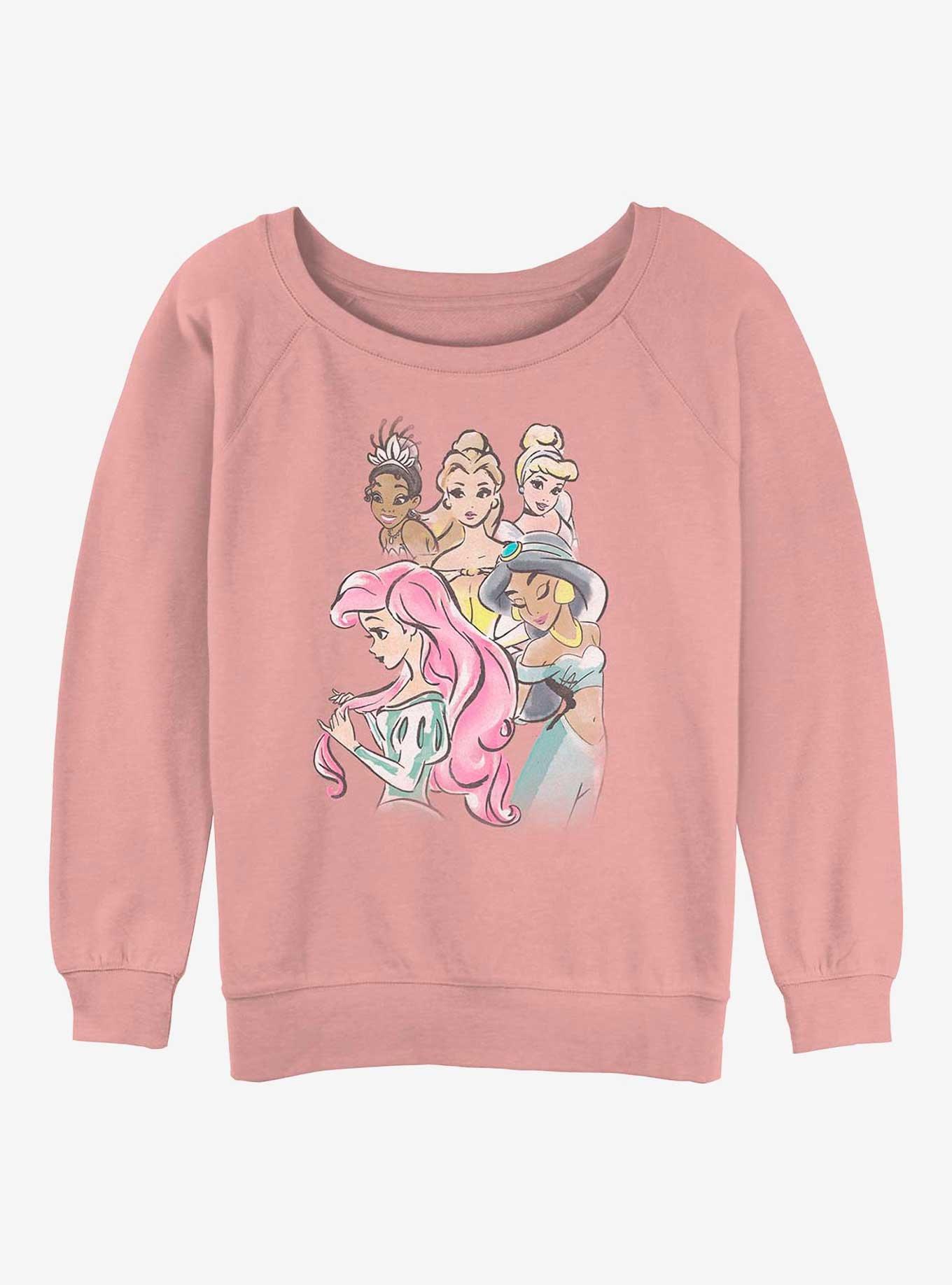 Disney The Princess and the Frog Watercolor Princesses Girls Slouchy Sweatshirt, DESERTPNK, hi-res
