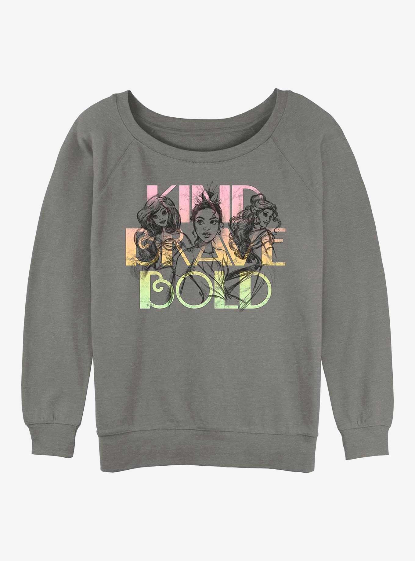 Disney The Little Mermaid Kind Brave Bold Girls Slouchy Sweatshirt, GRAY HTR, hi-res