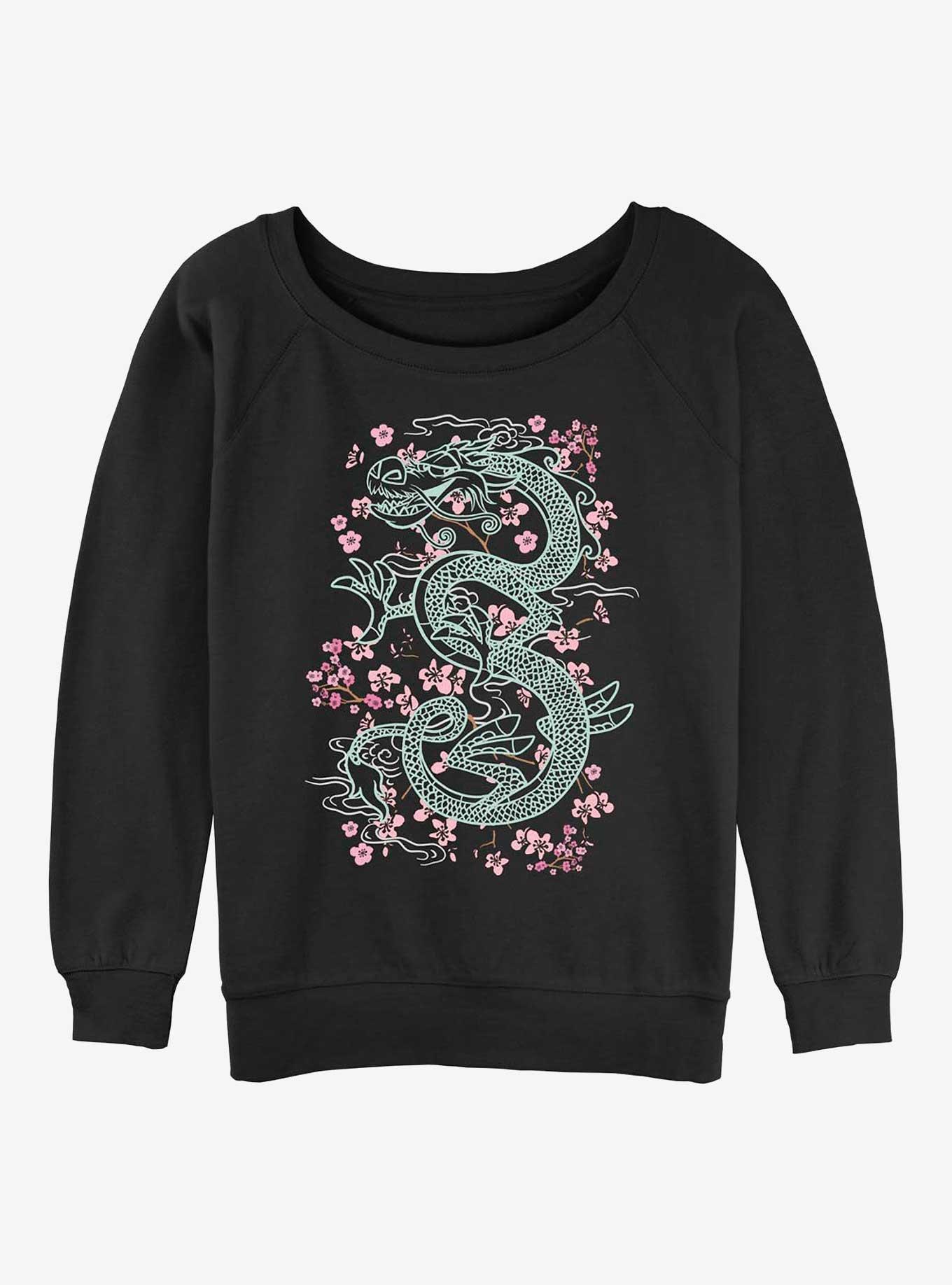 Disney Mulan Mushu Floral Girls Slouchy Sweatshirt