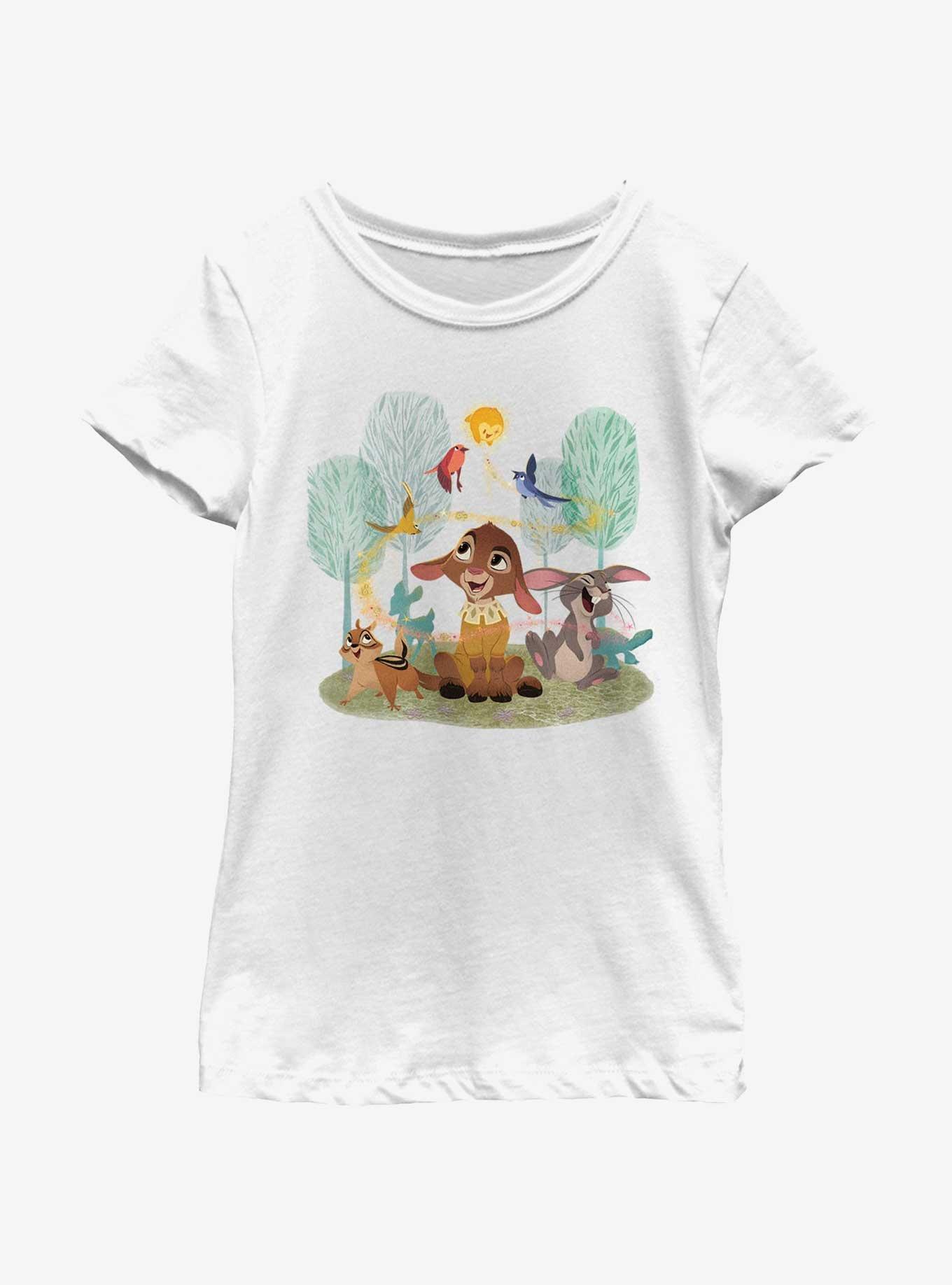 Disney Wish Star Valentino and Forest Friends Youth Girls T-Shirt, WHITE, hi-res