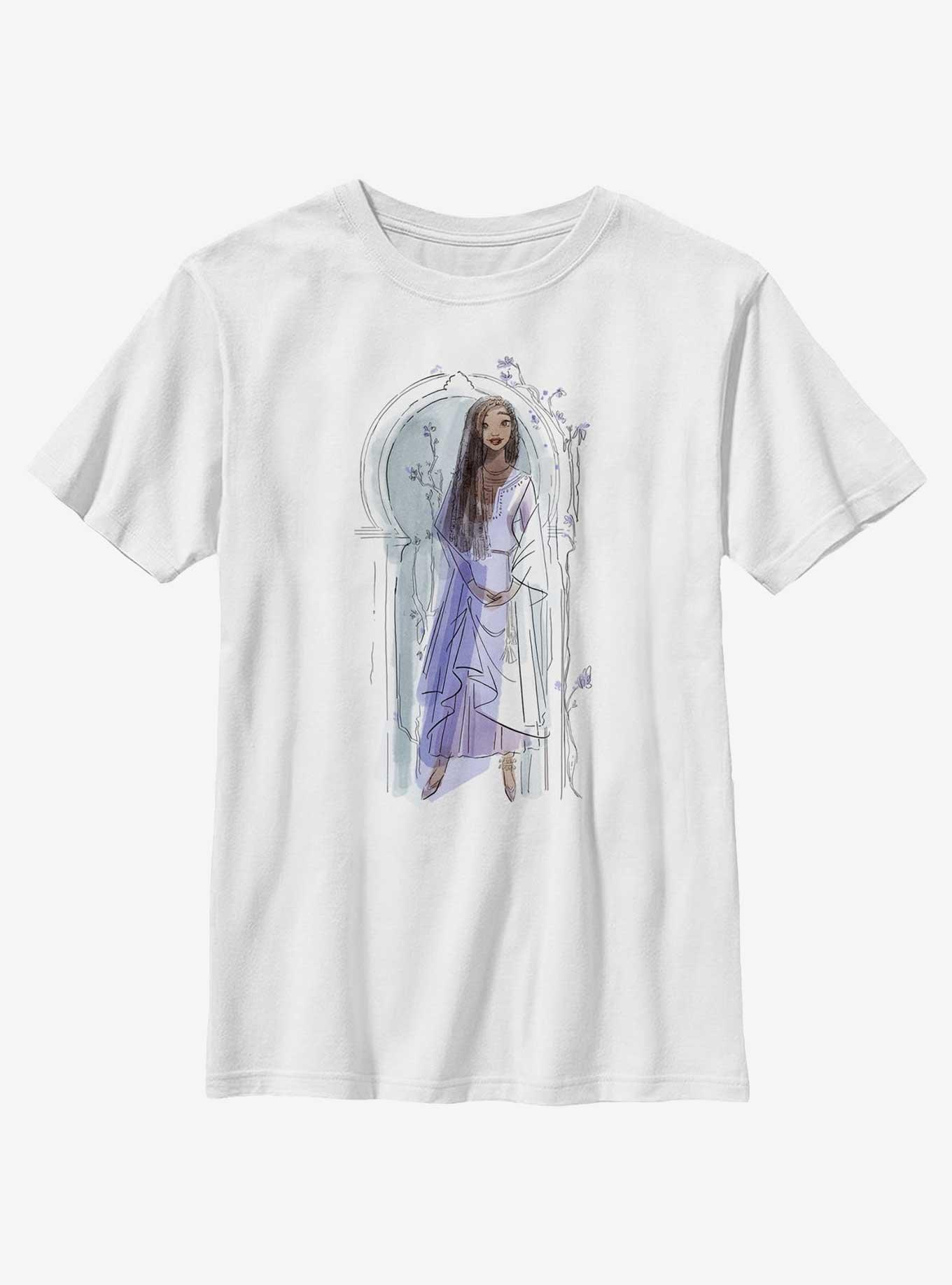 Disney Wish Watercolor Asha Youth T-Shirt, WHITE, hi-res