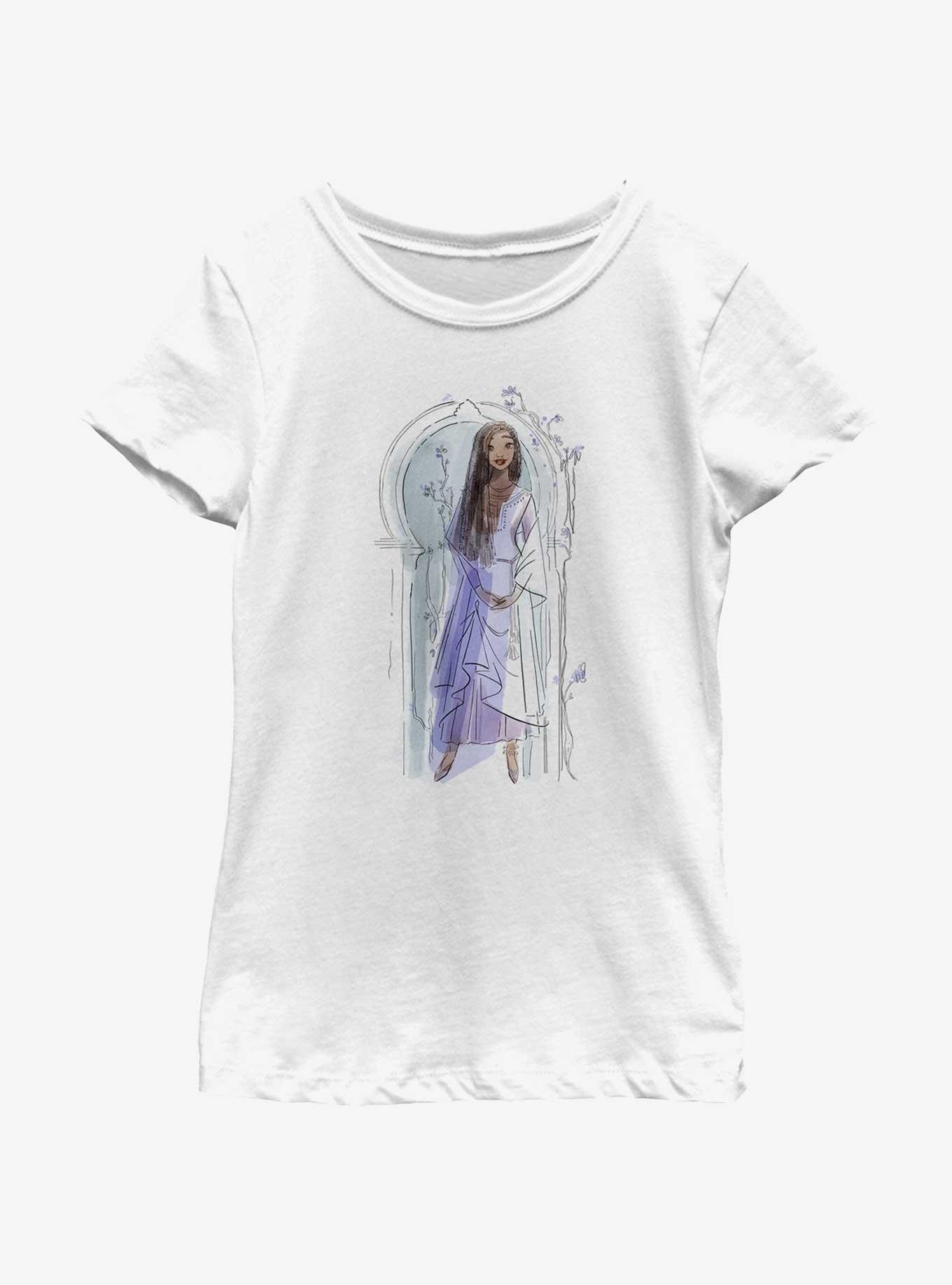 Disney Wish Watercolor Asha Youth Girls T-Shirt, WHITE, hi-res