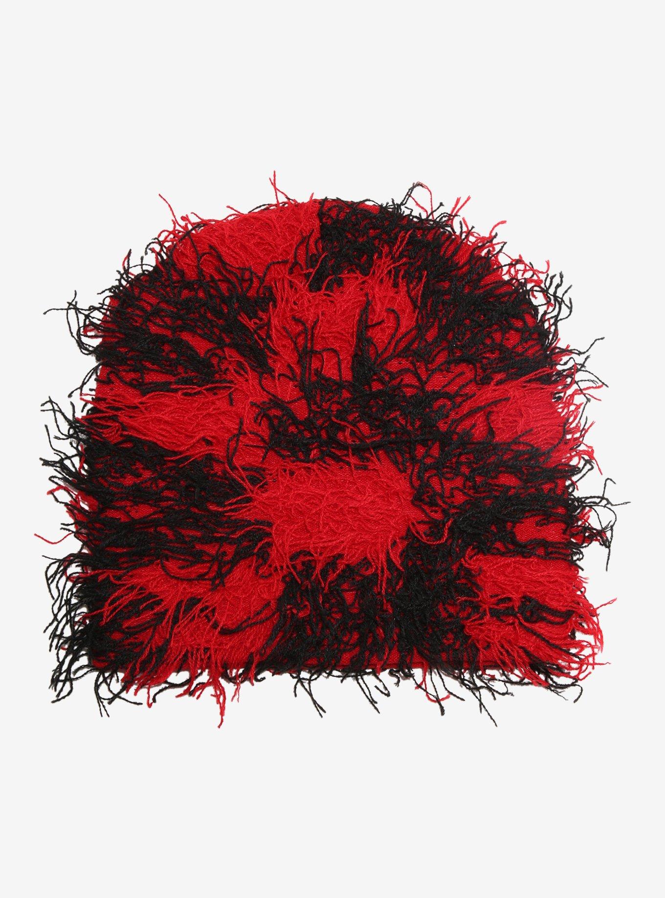 Red & Black Fuzzy Beanie, , hi-res