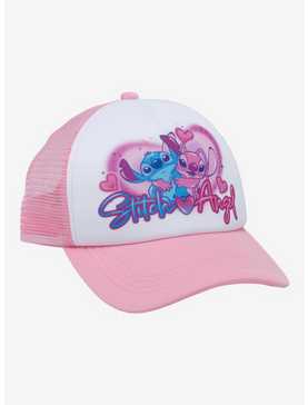 Disney Lilo & Stitch Angel and Stitch Airbrush Youth Trucker Cap - BoxLunch Exclusive, , hi-res