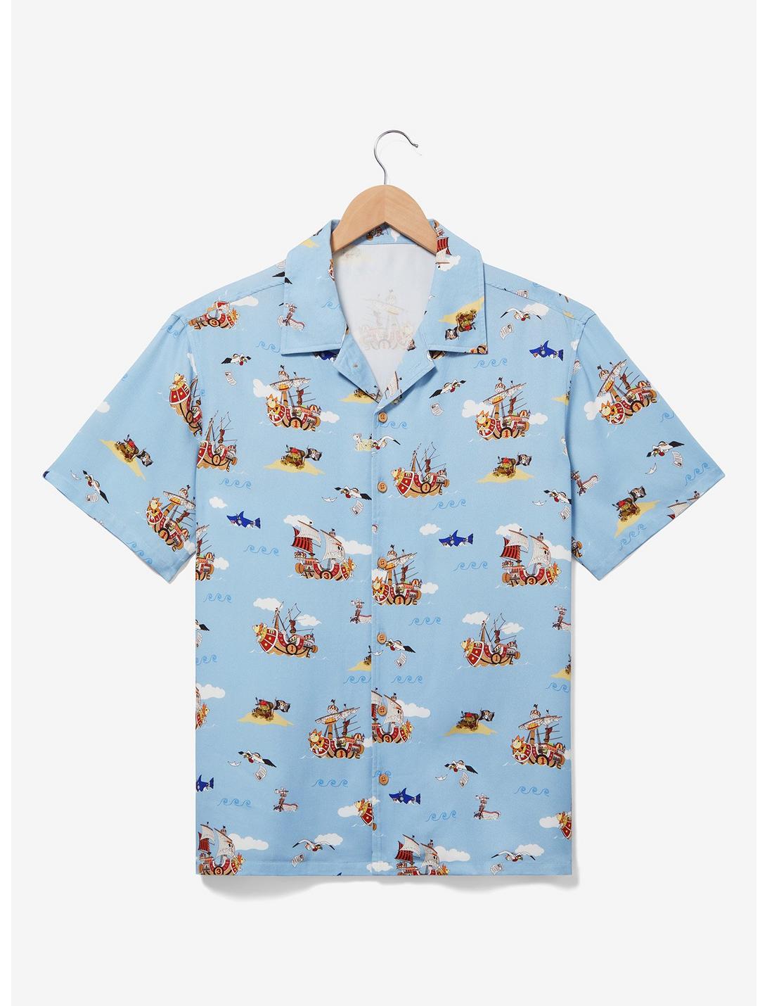 One Piece Ships Allover Print Woven Button-Up - BoxLunch Exclusive, BLUE, hi-res
