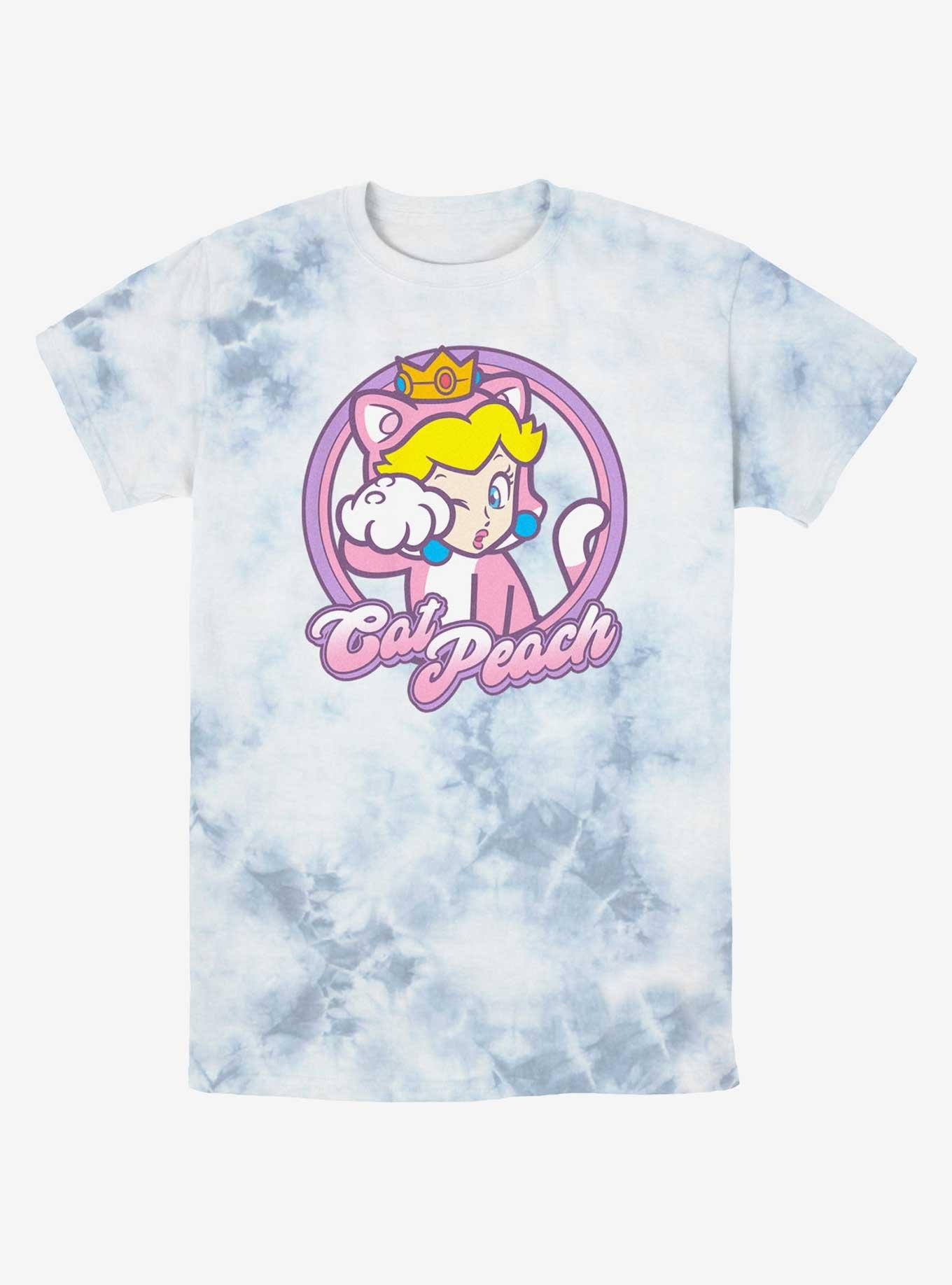 Mario Cat Princess Peach Tie-Dye T-Shirt, WHITEBLUE, hi-res