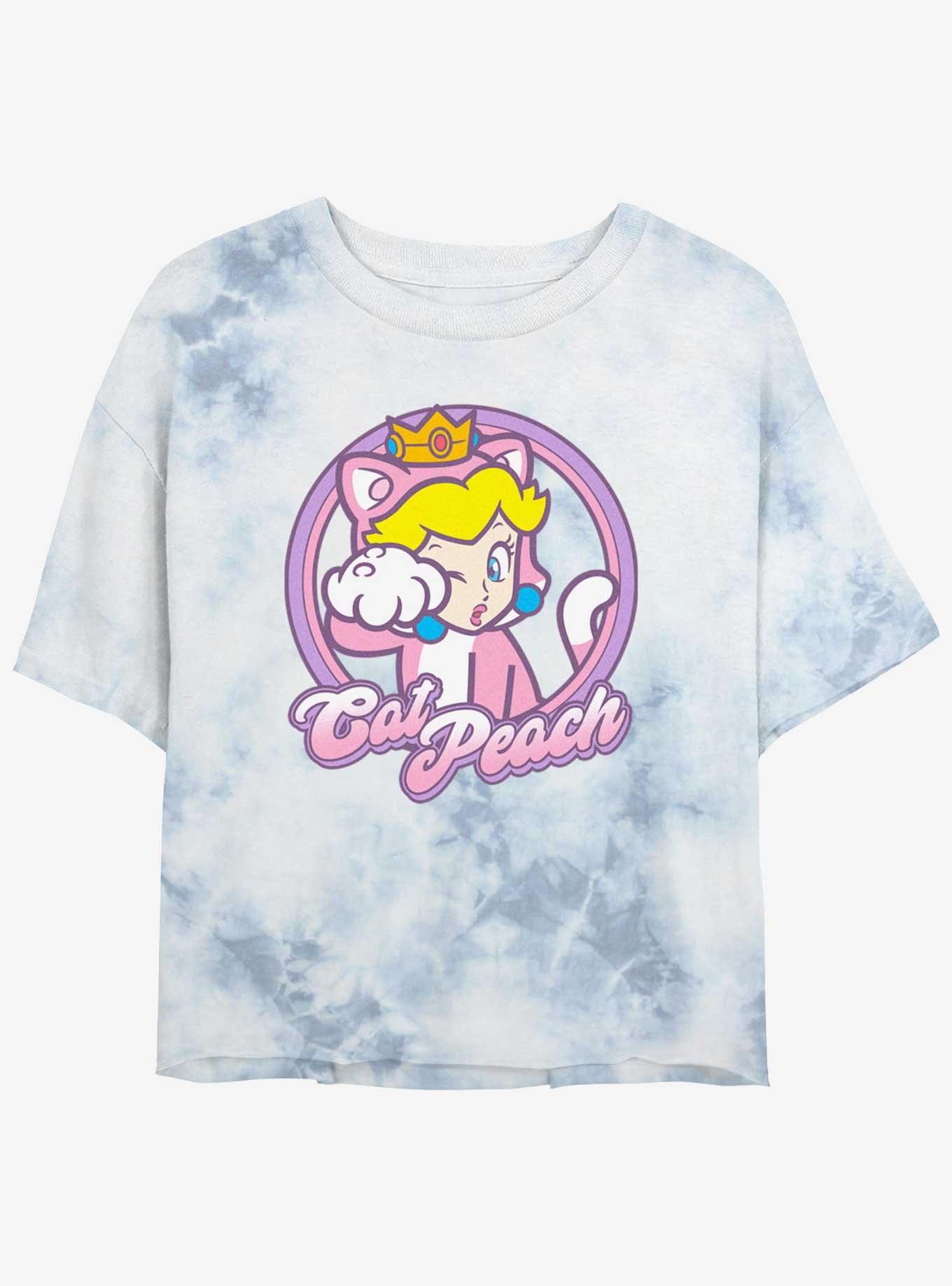 Mario Cat Princess Peach Girls Tie-Dye Crop T-Shirt, , hi-res