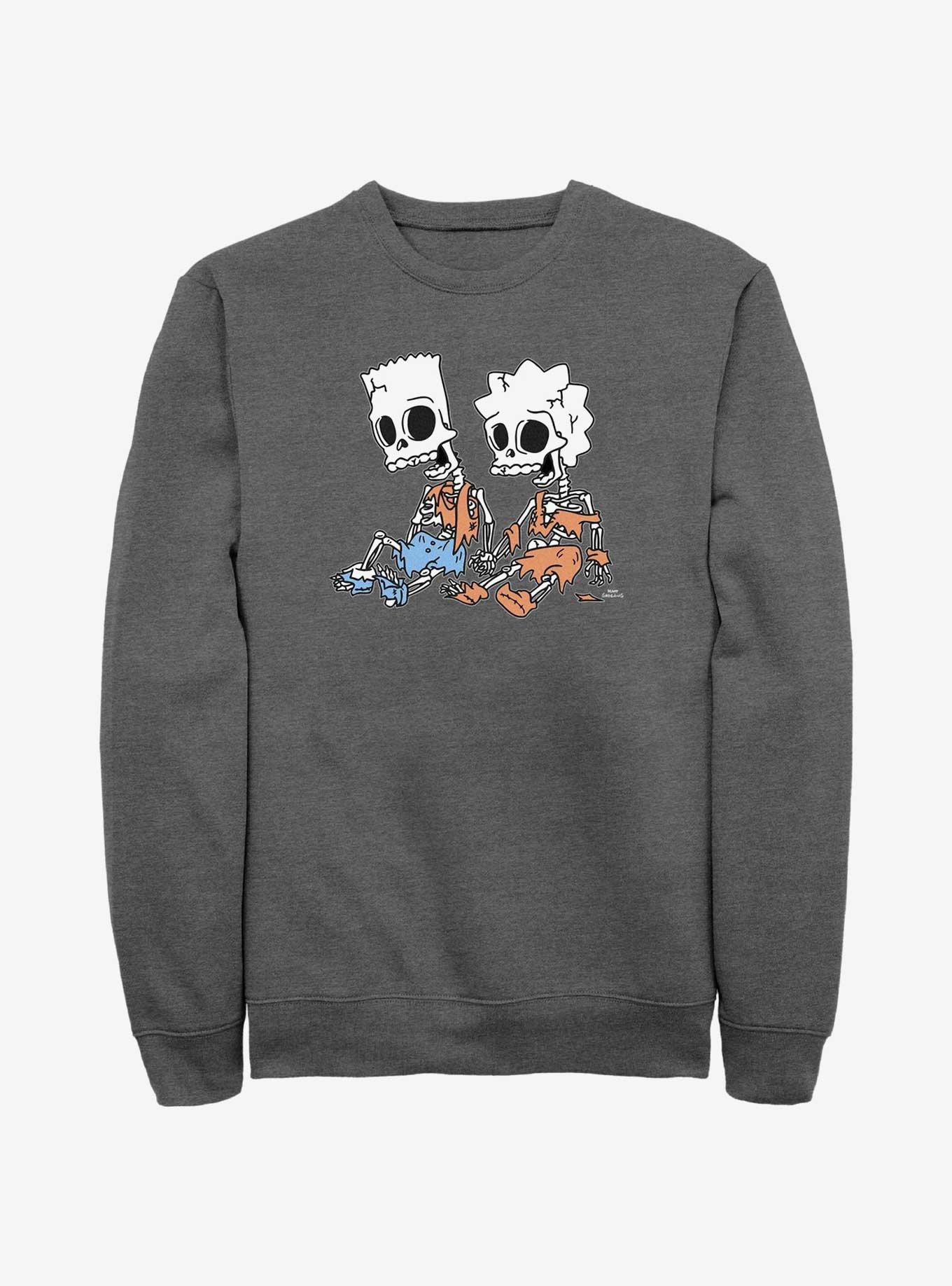 The Simpsons Skeleton Bart And Lisa Sweatshirt, CHAR HTR, hi-res