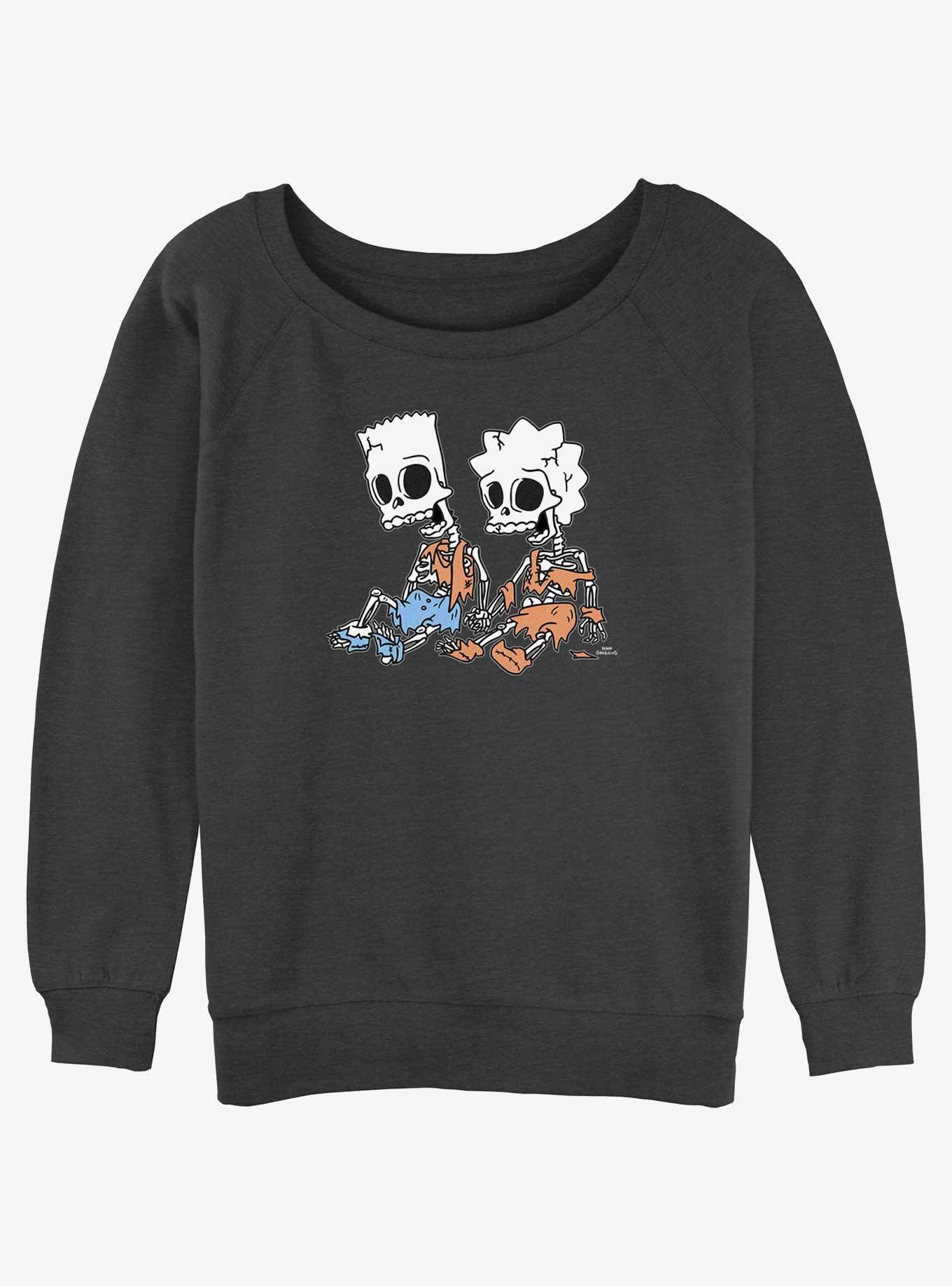 The Simpsons Skeleton Bart And Lisa Girls Slouchy Sweatshirt, CHAR HTR, hi-res