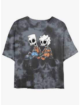 The Simpsons Skeleton Bart And Lisa Girls Tie-Dye Crop T-Shirt, , hi-res
