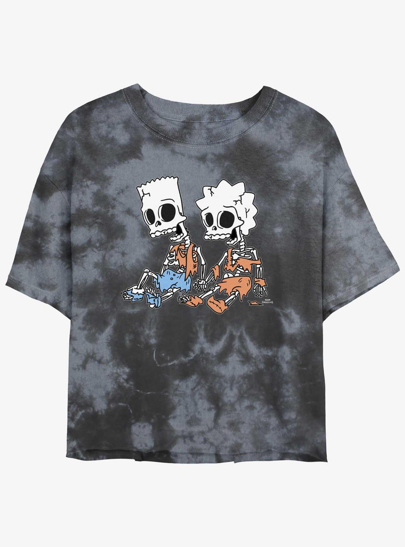 The Simpsons Skeleton Bart And Lisa Girls Tie-Dye Crop T-Shirt, BLKCHAR, hi-res