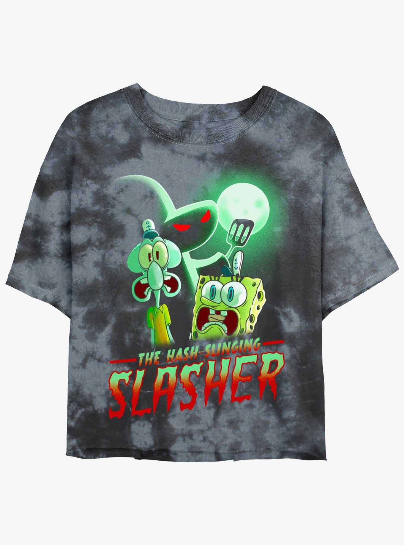 SpongeBob SquarePants Hash Slinging Slasher Girls Tie-Dye Crop T-Shirt, BLKCHAR, hi-res