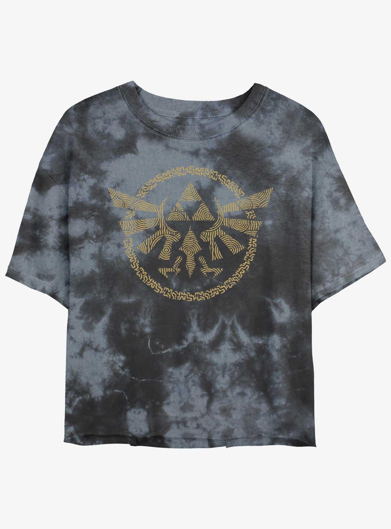 Zelda Hyrule Crest Girls Tie-Dye Crop T-Shirt, BLKCHAR, hi-res