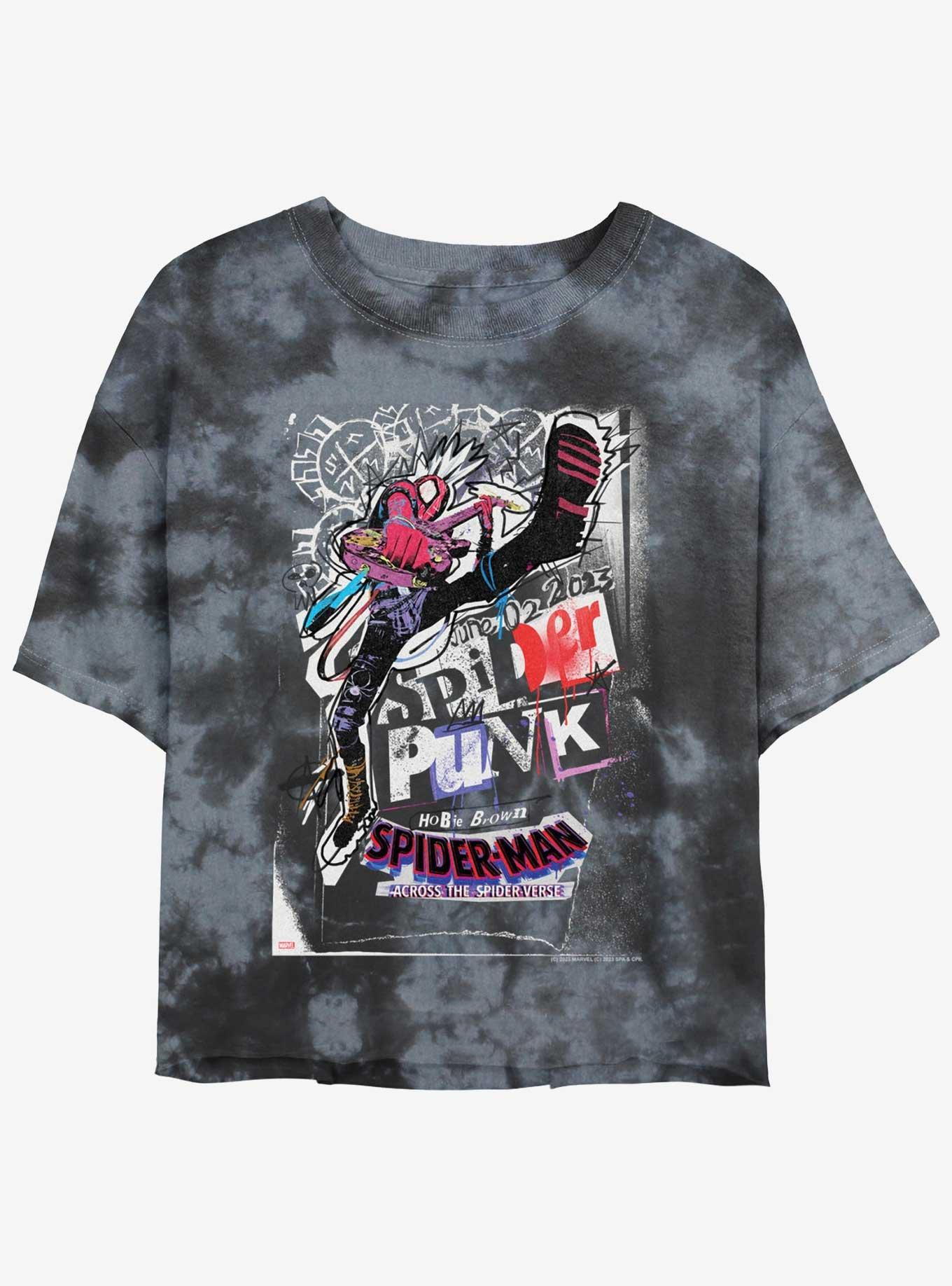 Marvel Spider-Man Across The Spider-Verse Spider-Punk Poster Girls Tie-Dye Crop T-Shirt, BLKCHAR, hi-res