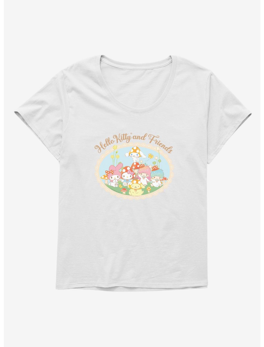 Hello Kitty And Friends Mushroom Garden Portrait Womens T-Shirt Plus Size, WHITE, hi-res