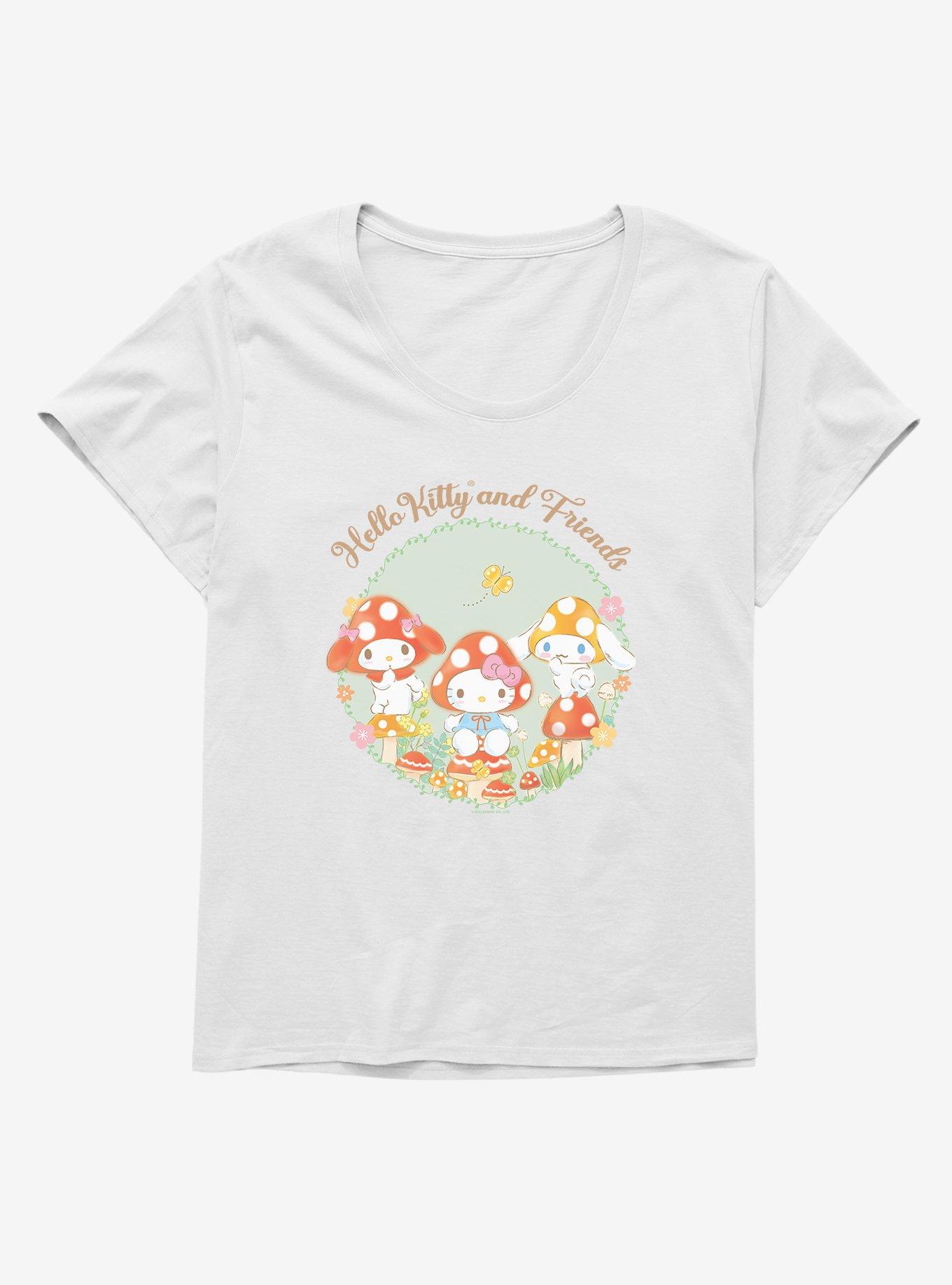 Hello Kitty And Friends Mushroom Garden Circle Portrait Womens T-Shirt Plus Size, WHITE, hi-res