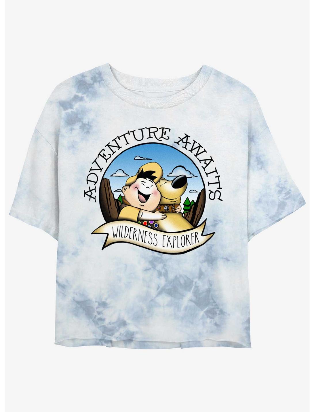 Disney Pixar Up Russell and Dug Wilderness Explorer Womens Tie-Dye Crop T-Shirt, WHITEBLUE, hi-res