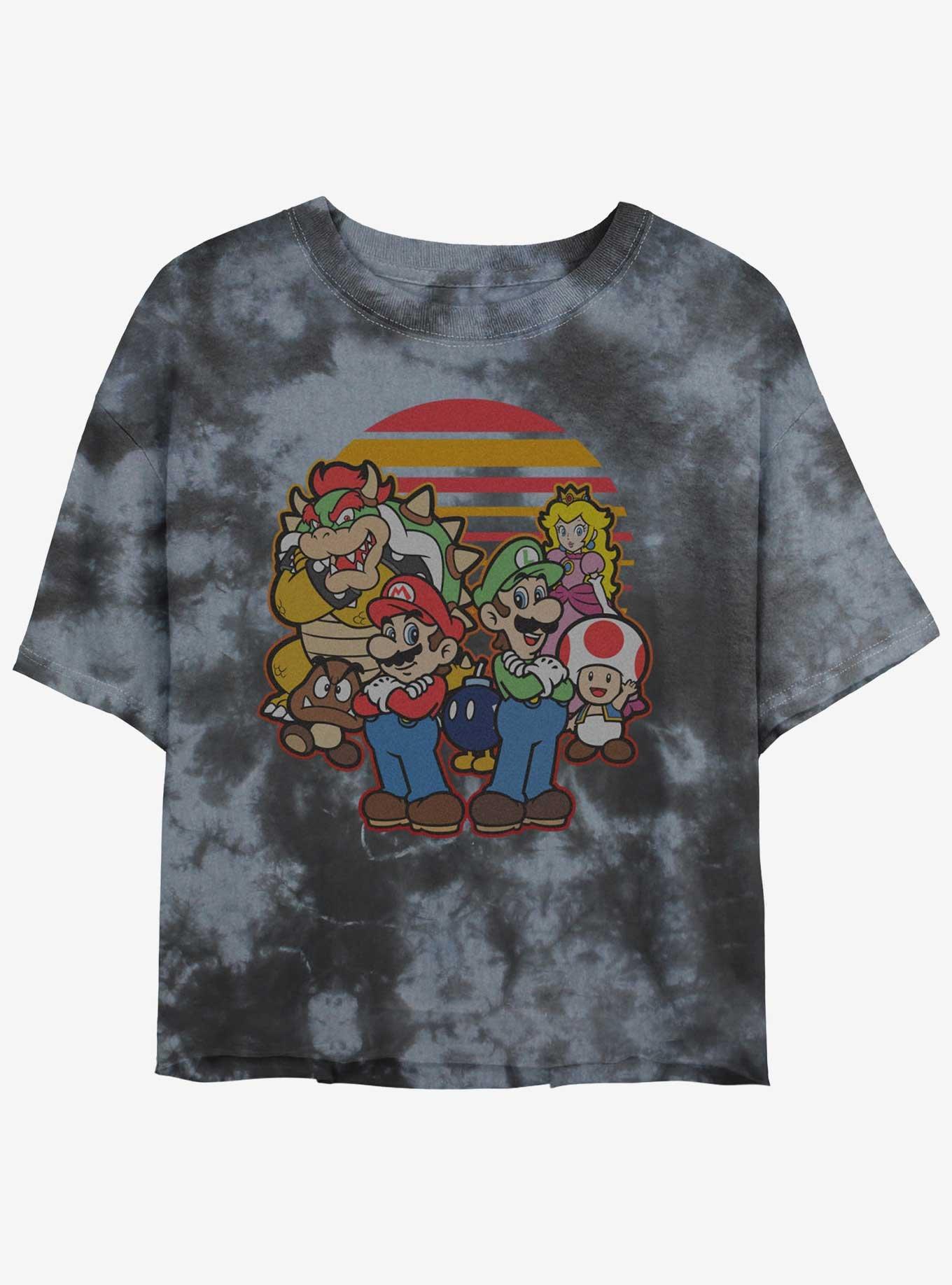 Nintendo Mario And Friends Womens Tie-Dye Crop T-Shirt, BLKCHAR, hi-res