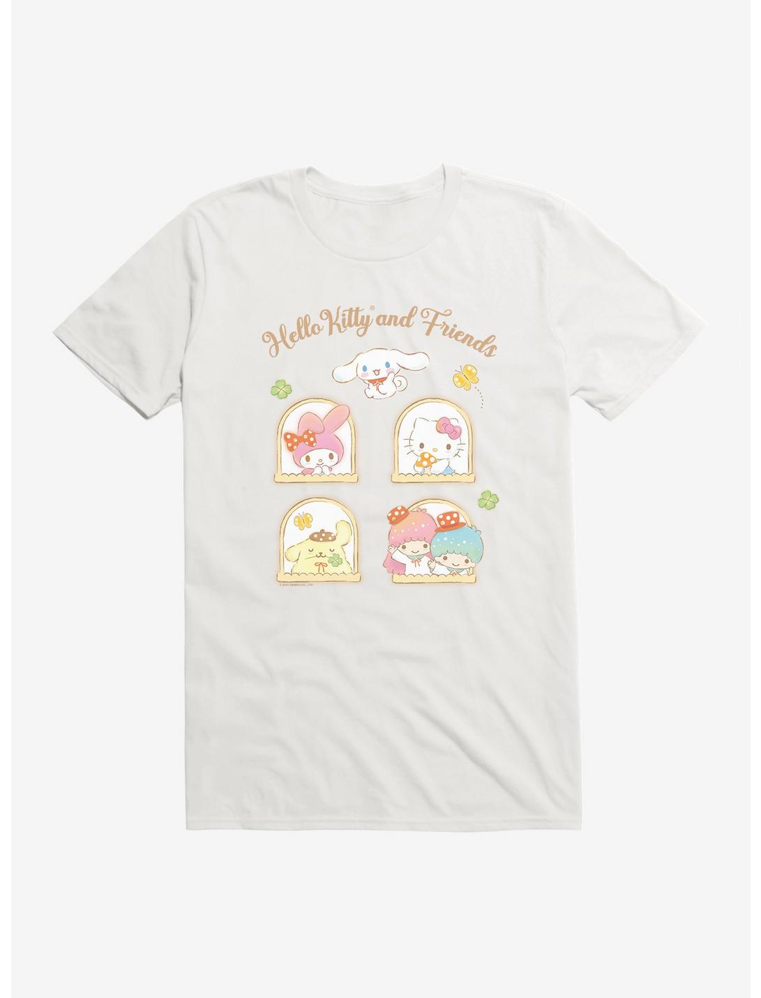 Hello Kitty And Friends Mushroom Garden Portrait Tiles T-Shirt, WHITE, hi-res